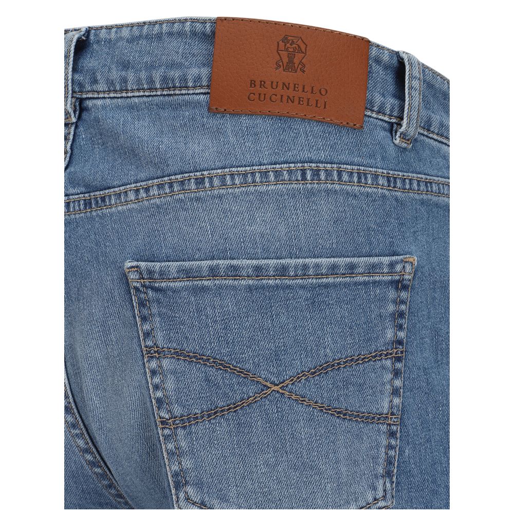 Brunello Cucinelli Blue Cotton Straight-Leg Jeans, Designer Luxe