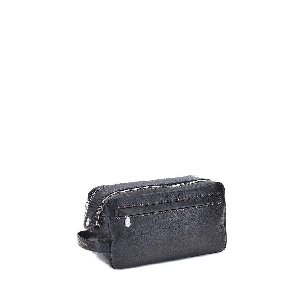 Brunello Cucinelli Black Calf Leather Airpod Holder, Artisanal Luxury
