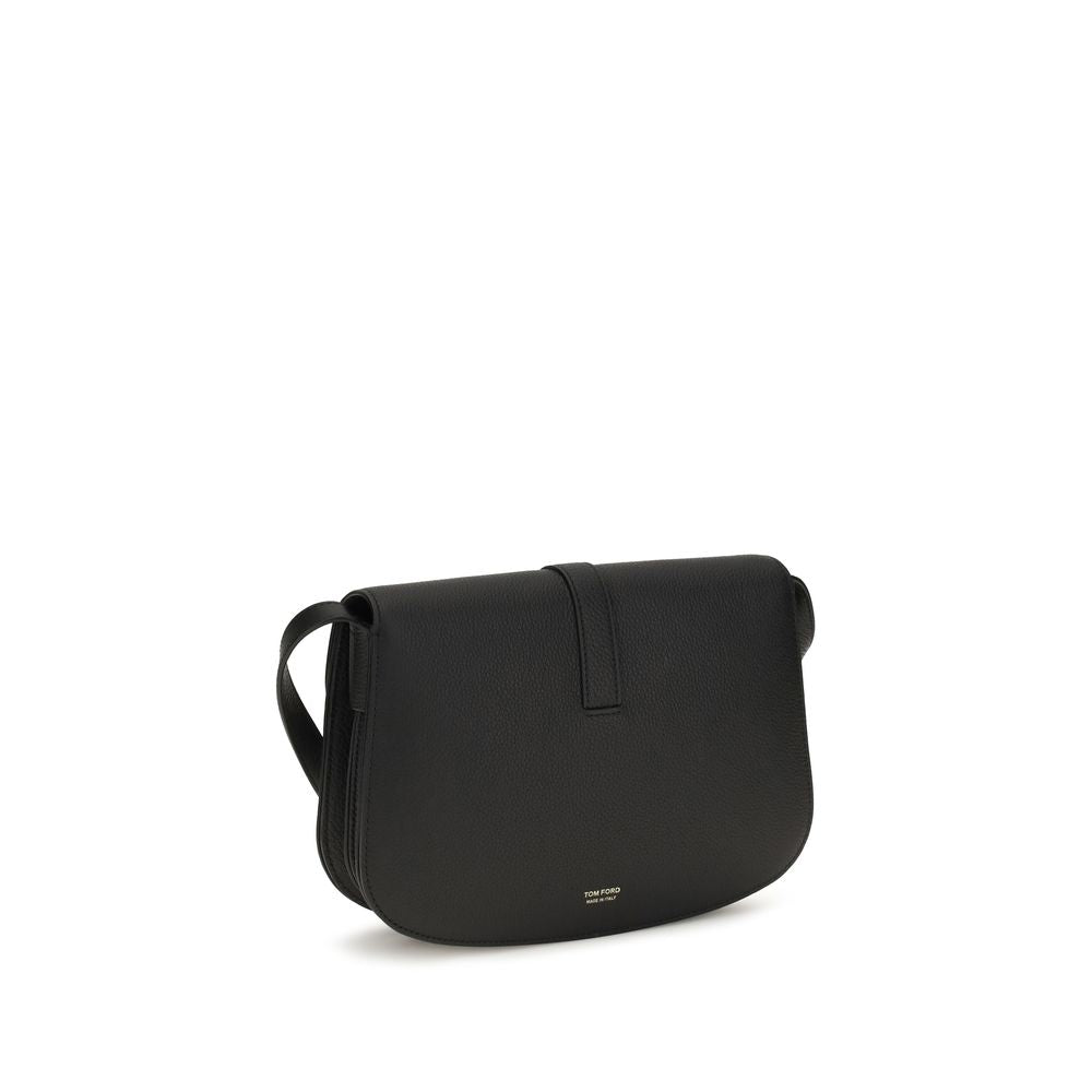 Elevate your elegance with the Tom Ford Black Calf Leather Bos Taurus Shoulder Bag, a masterpiece of artisanal luxury that embodies sophistication and timeless allure.