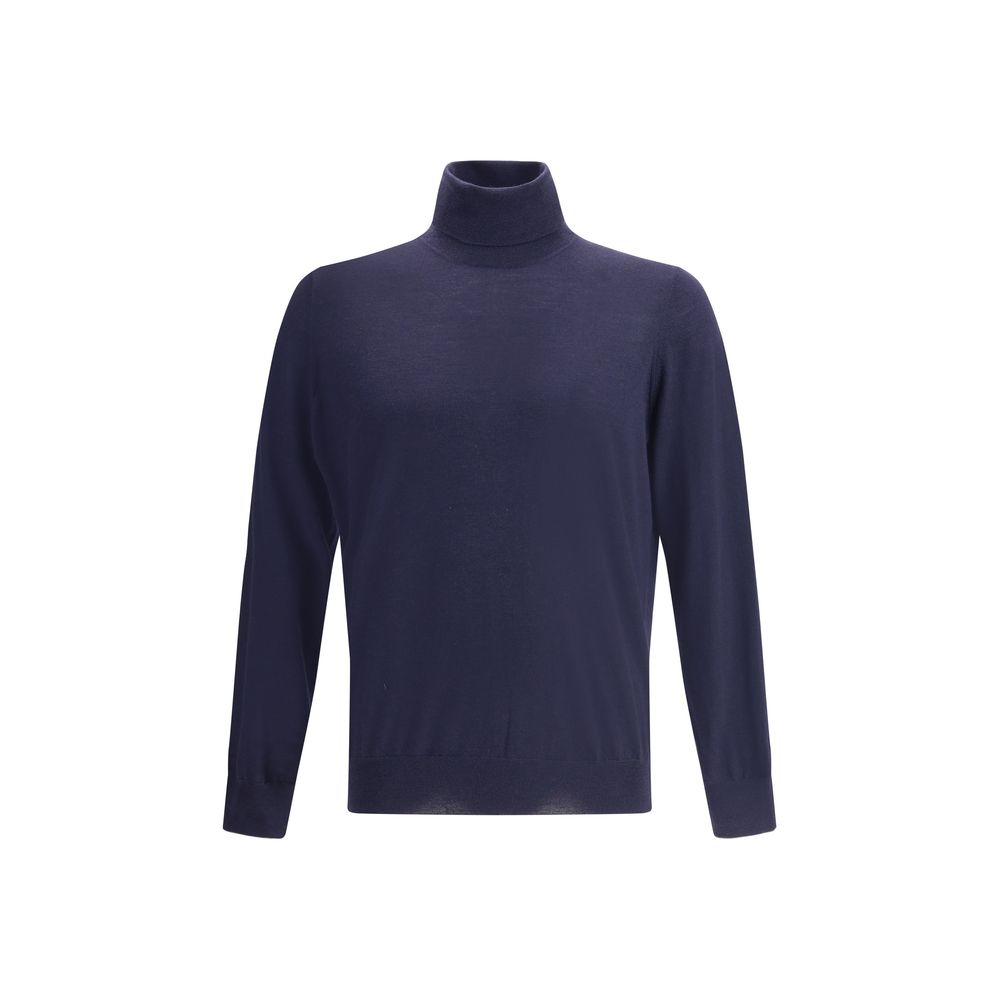 Brunello Cucinelli Blue Wool Turtleneck Sweater, Artisanal Elegance