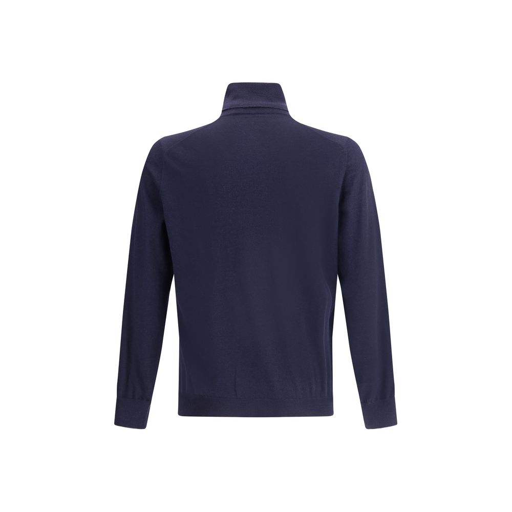 Brunello Cucinelli Blue Wool Turtleneck Sweater, Artisanal Elegance