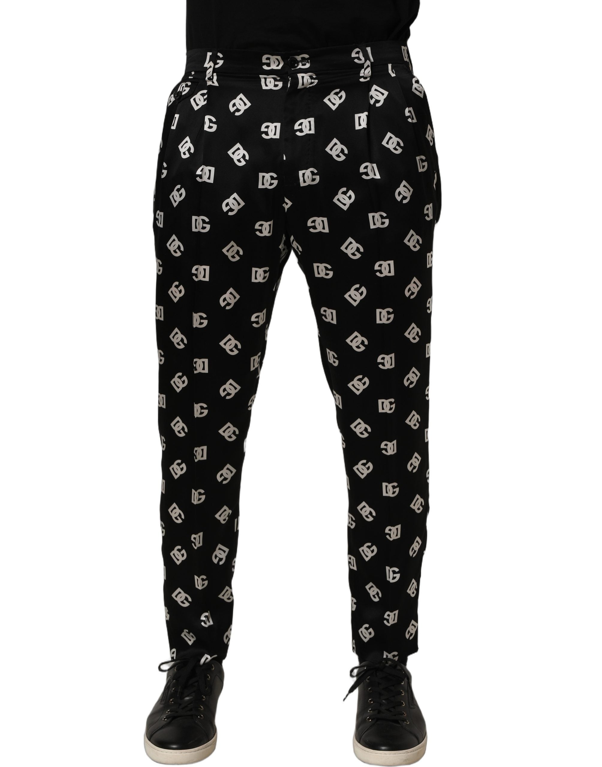 Dolce & Gabbana Black Silk Skinny Leg Trousers - Couture Elegance