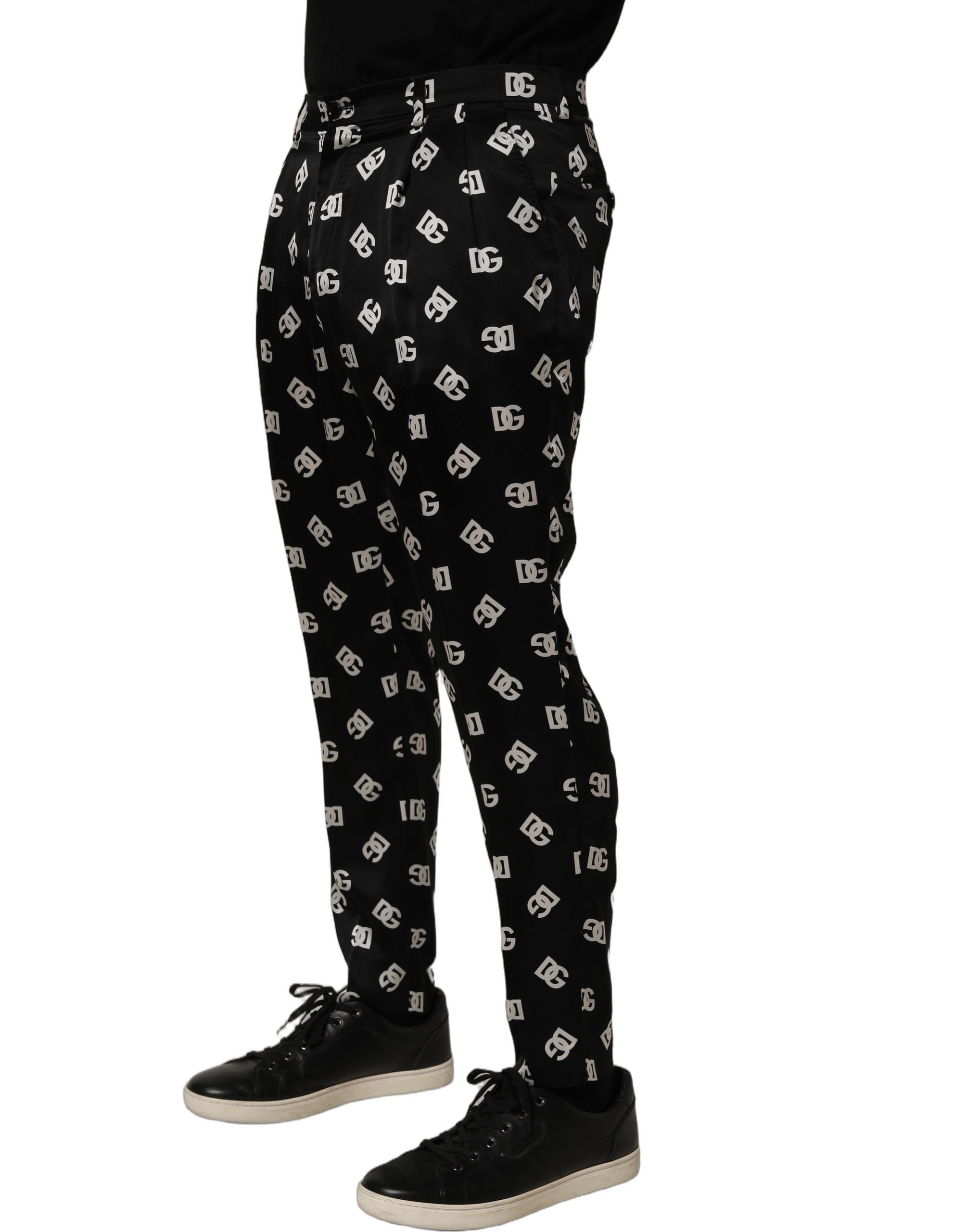Dolce & Gabbana Black Silk Skinny Leg Trousers - Couture Elegance