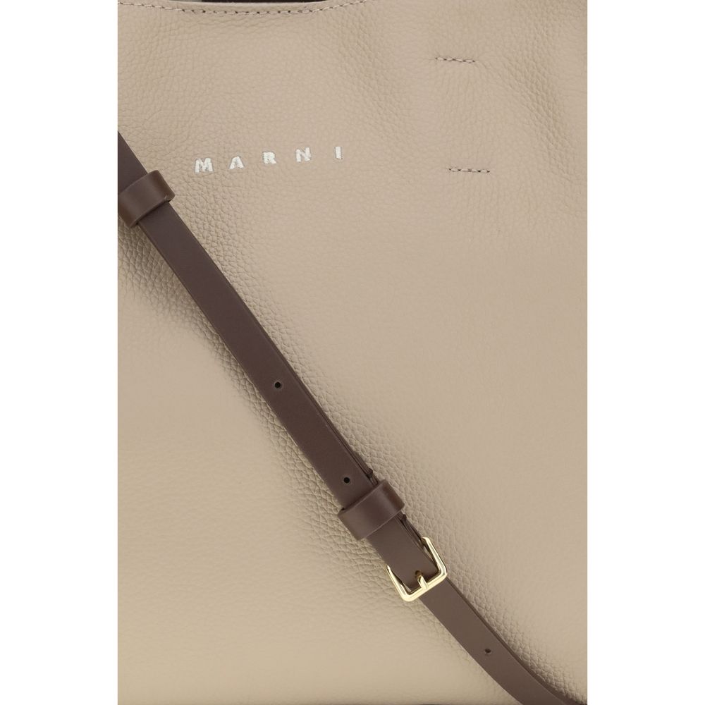 Elevate your style with the Marni Beige Calf Leather Bos Taurus Shoulder Bag, a fusion of artisanal luxury and minimalist elegance, perfect for discerning tastes.