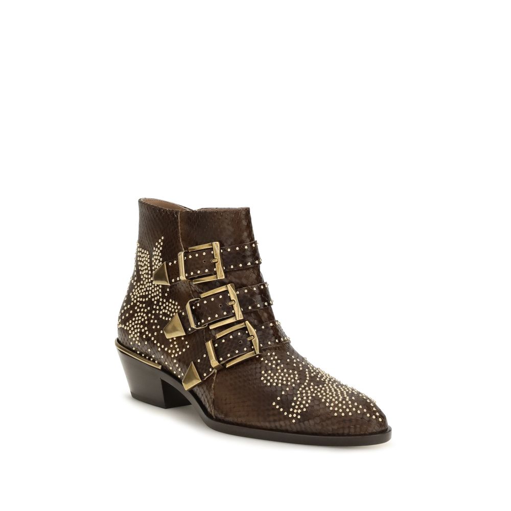 Chloé Brown Calf Leather Ankle Boots - Designer Luxury Couture