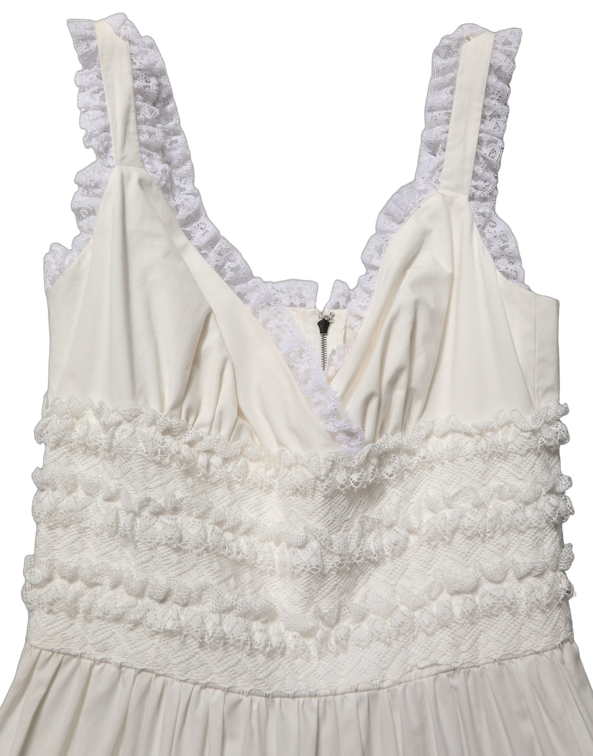 Experience the allure of the Dolce & Gabbana White Cotton Poplin Ruffled Midi Dress, a testament to Italian craftsmanship that redefines luxury and elegance.