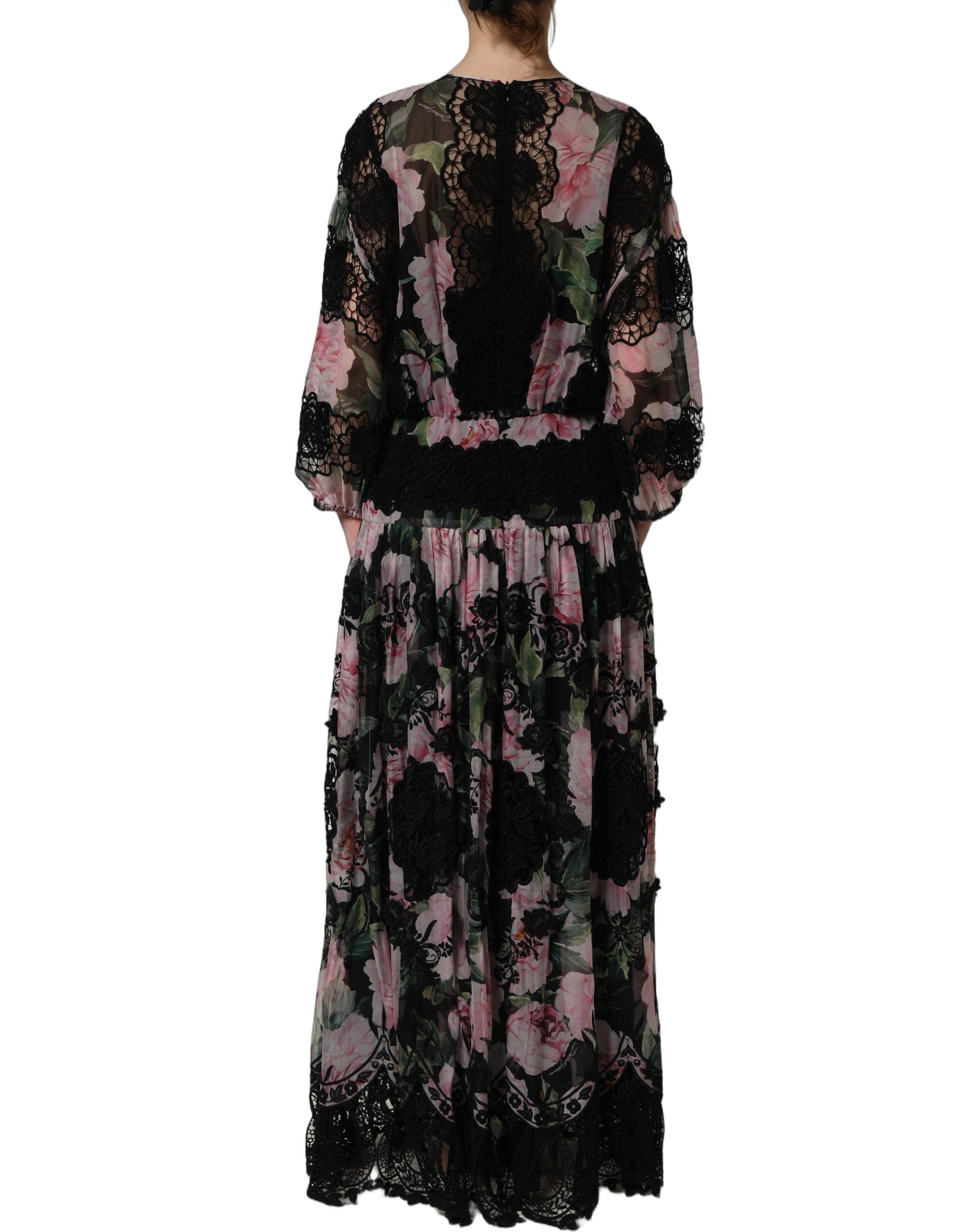 Experience the allure of the Dolce & Gabbana Black Floral Print Cotton Lace Maxi Dress, where exquisite craftsmanship meets timeless elegance, perfect for any sophisticated affair.