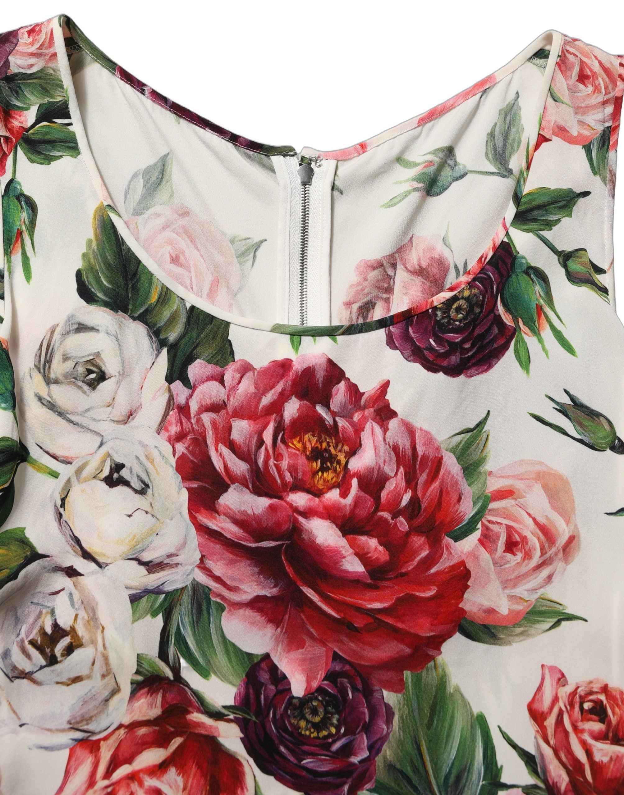 Experience the allure of Dolce & Gabbana's White Floral Sheath Mini Dress, a silk masterpiece that embodies luxury and sophistication for unforgettable moments.