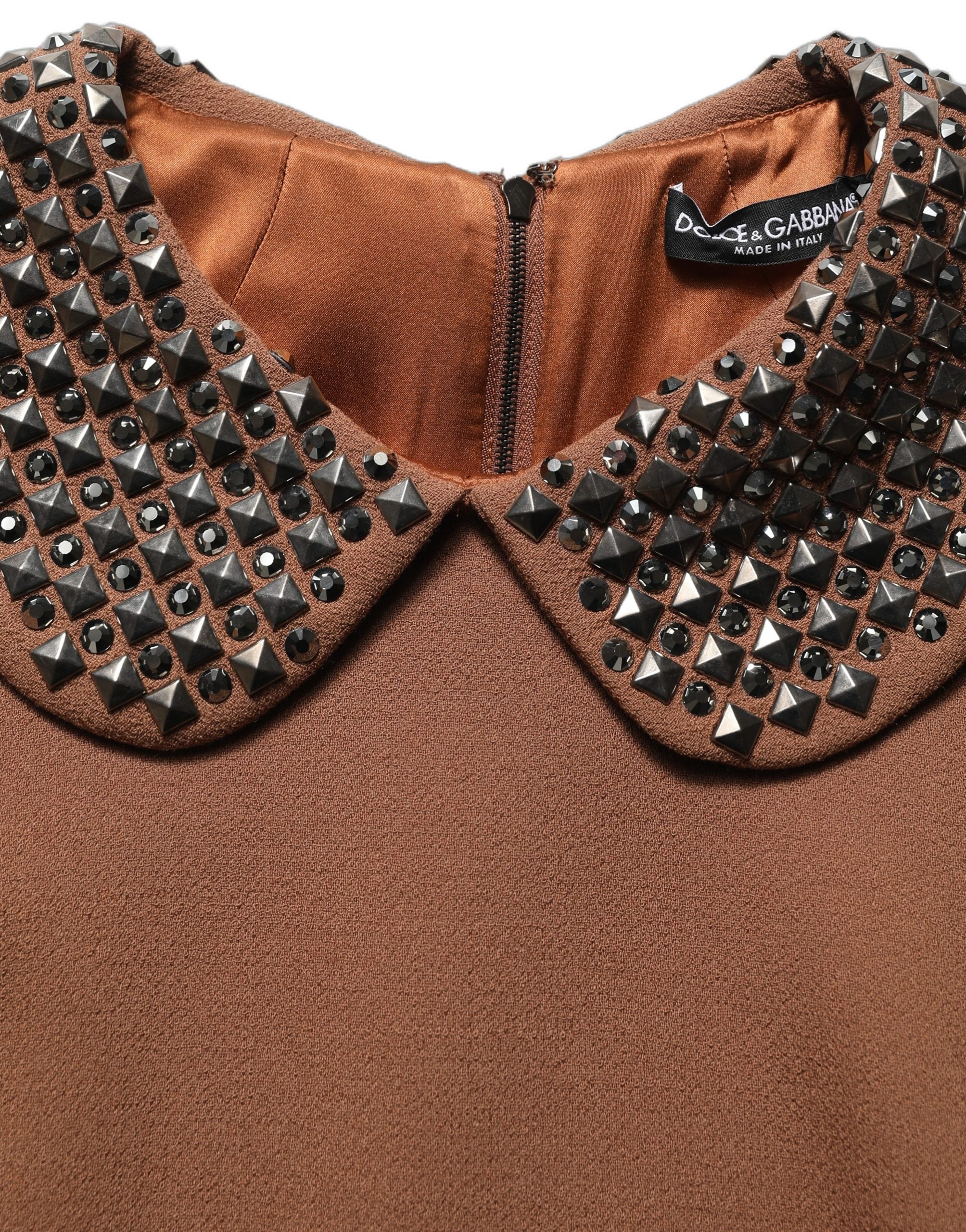 Dolce & Gabbana Brown Wool Rhinestone Midi Dress Couture