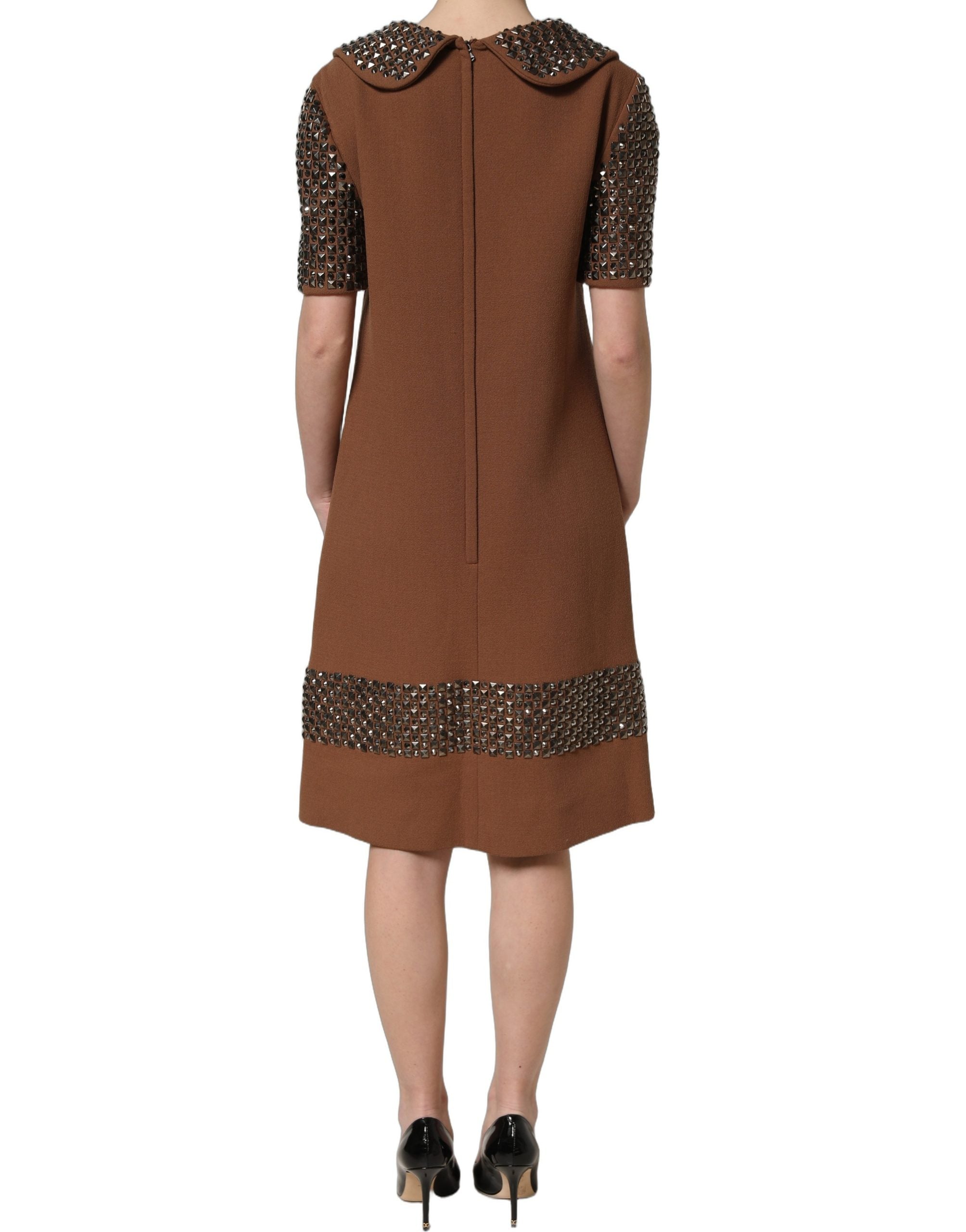 Dolce & Gabbana Brown Wool Rhinestone Midi Dress Couture