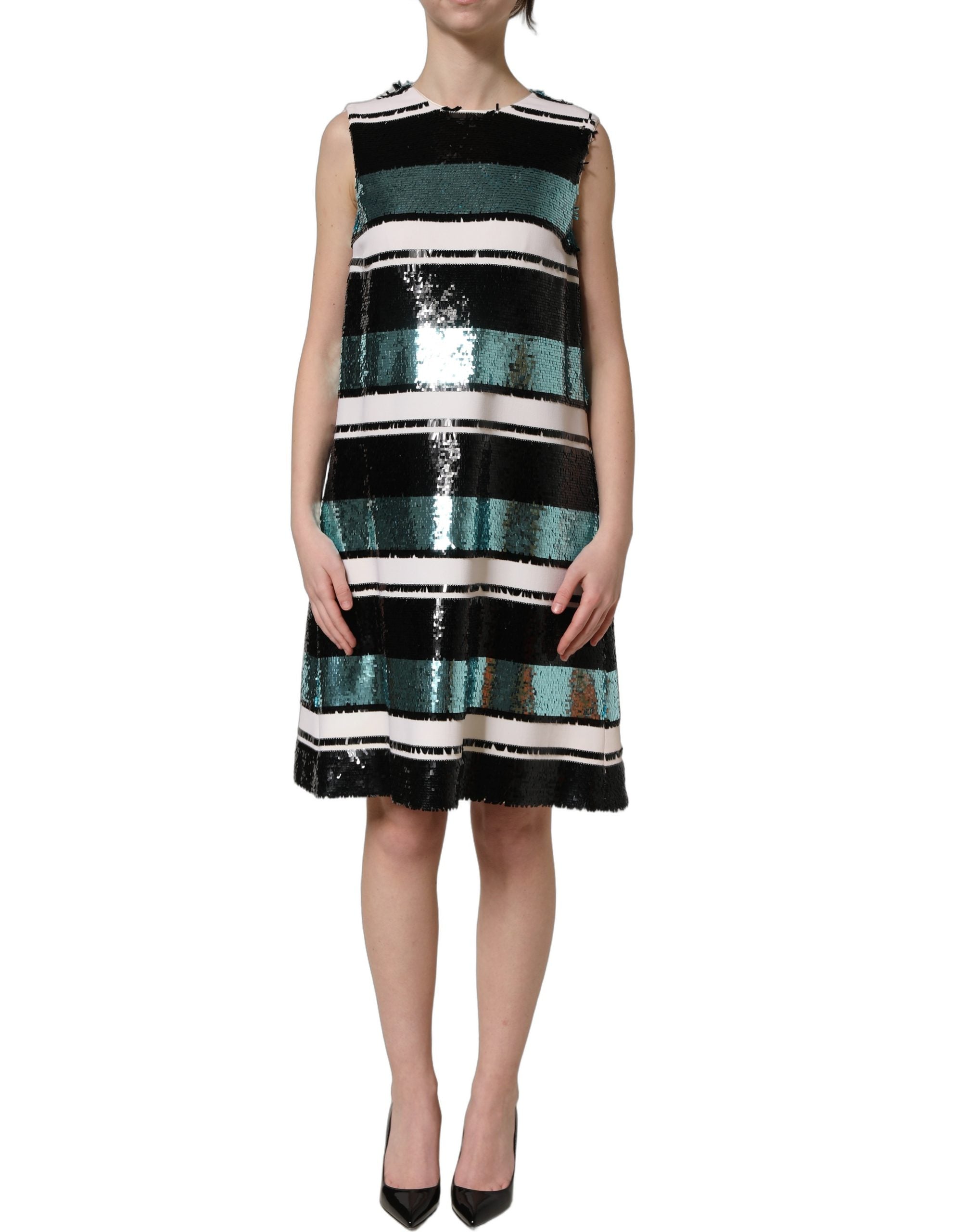 Discover the exquisite Dolce & Gabbana Multicolor Sequined Sleeveless Shift Dress, a masterpiece of Italian craftsmanship that embodies luxury and elegance for any occasion.