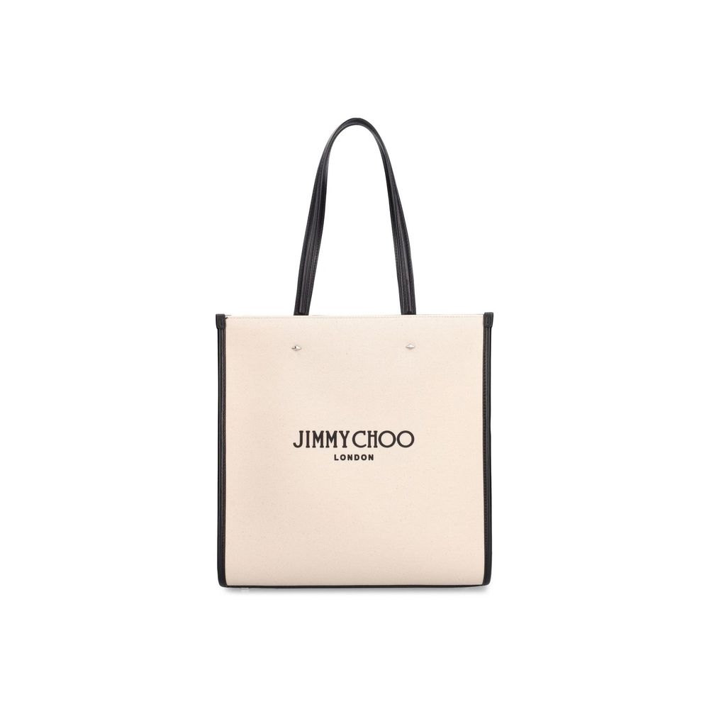 Experience the allure of the Jimmy Choo Beige Canvas Tote Bag, a testament to Italian craftsmanship and timeless elegance, perfect for the discerning individual.