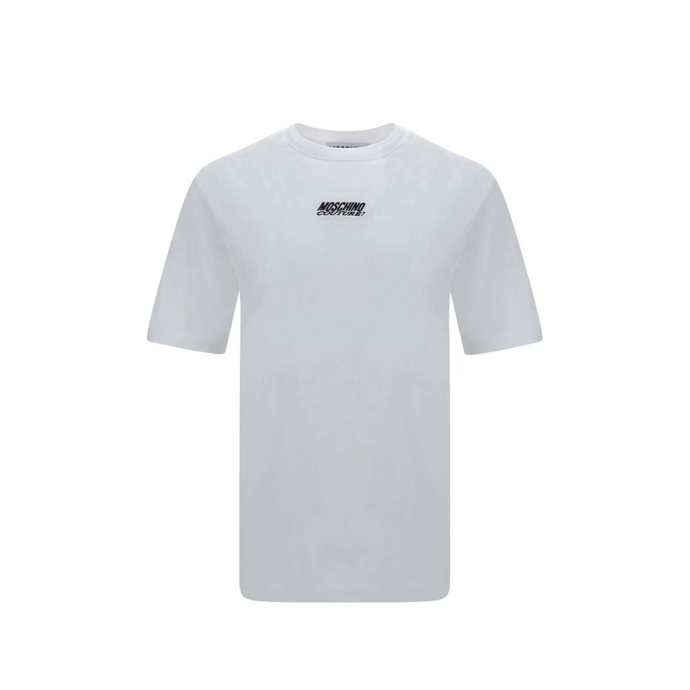 Discover the Moschino White Cotton T-Shirt, a luxurious staple crafted from 100% cotton, embodying timeless elegance and refined style for discerning individuals.