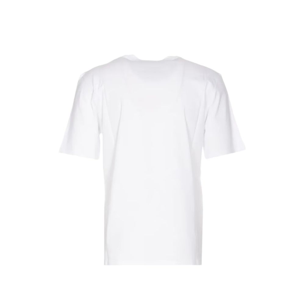 Elevate your wardrobe with the Moschino Couture White Cotton T-Shirt, a luxurious blend of comfort and style, perfect for the discerning individual.