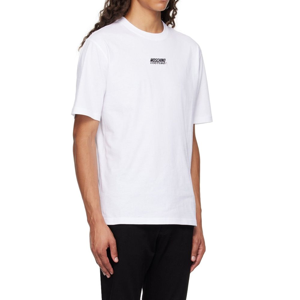 Elevate your wardrobe with the Moschino White Cotton T-Shirt, a luxurious blend of comfort and style, perfect for those who embody elegance and sophistication.