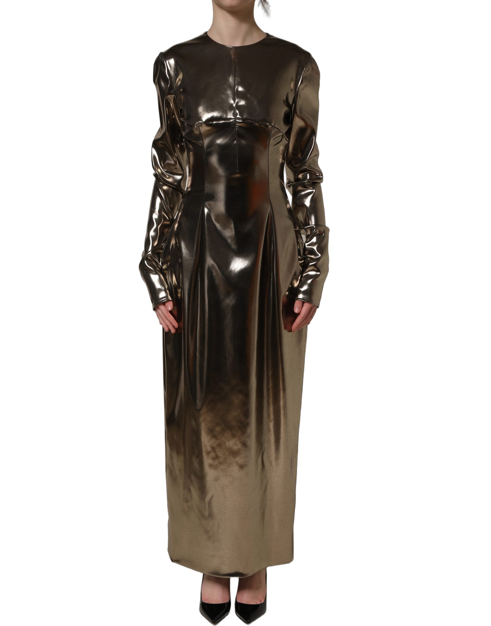 Indulge in the opulence of the Dolce & Gabbana Metallic Gold Maxi Dress, a masterpiece of exquisite craftsmanship designed to elevate your allure at any occasion.