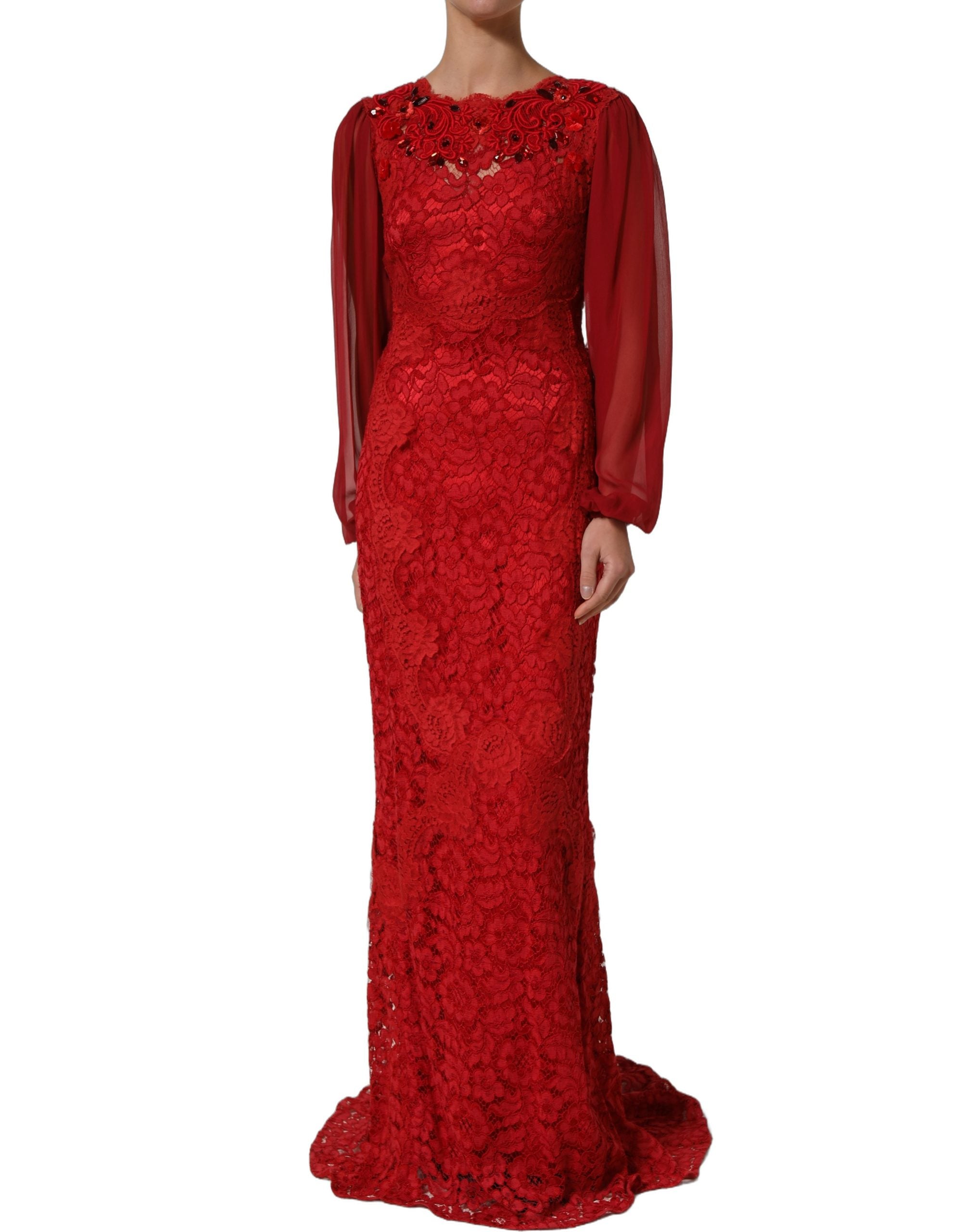Experience the allure of the Dolce & Gabbana Red Embellished Mermaid Long Gown, a testament to Italian craftsmanship that elevates elegance and sophistication for any occasion.