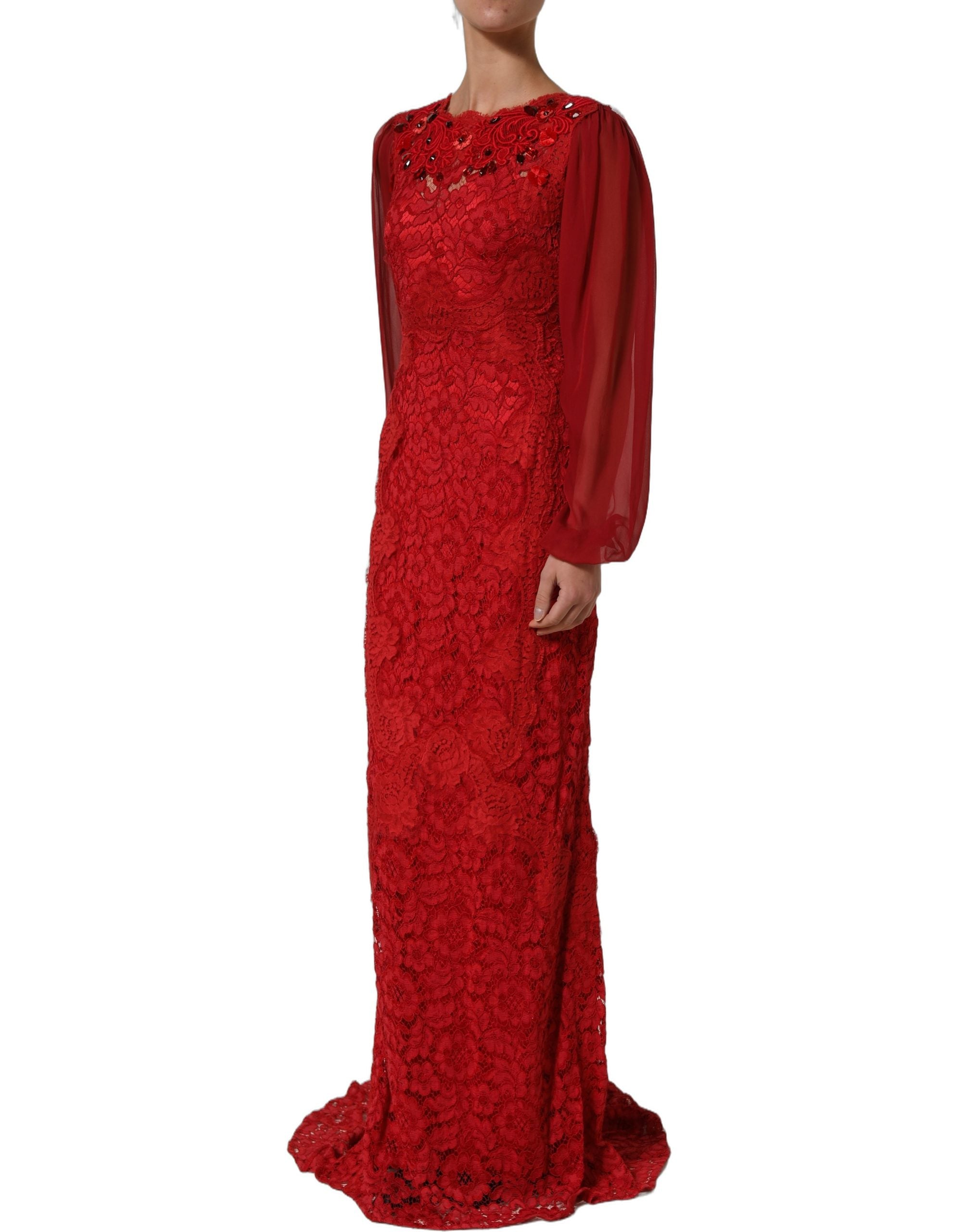 Experience the allure of Dolce & Gabbana's Red Embellished Mermaid Long Gown, a masterpiece of Italian craftsmanship that embodies luxury and sophistication.