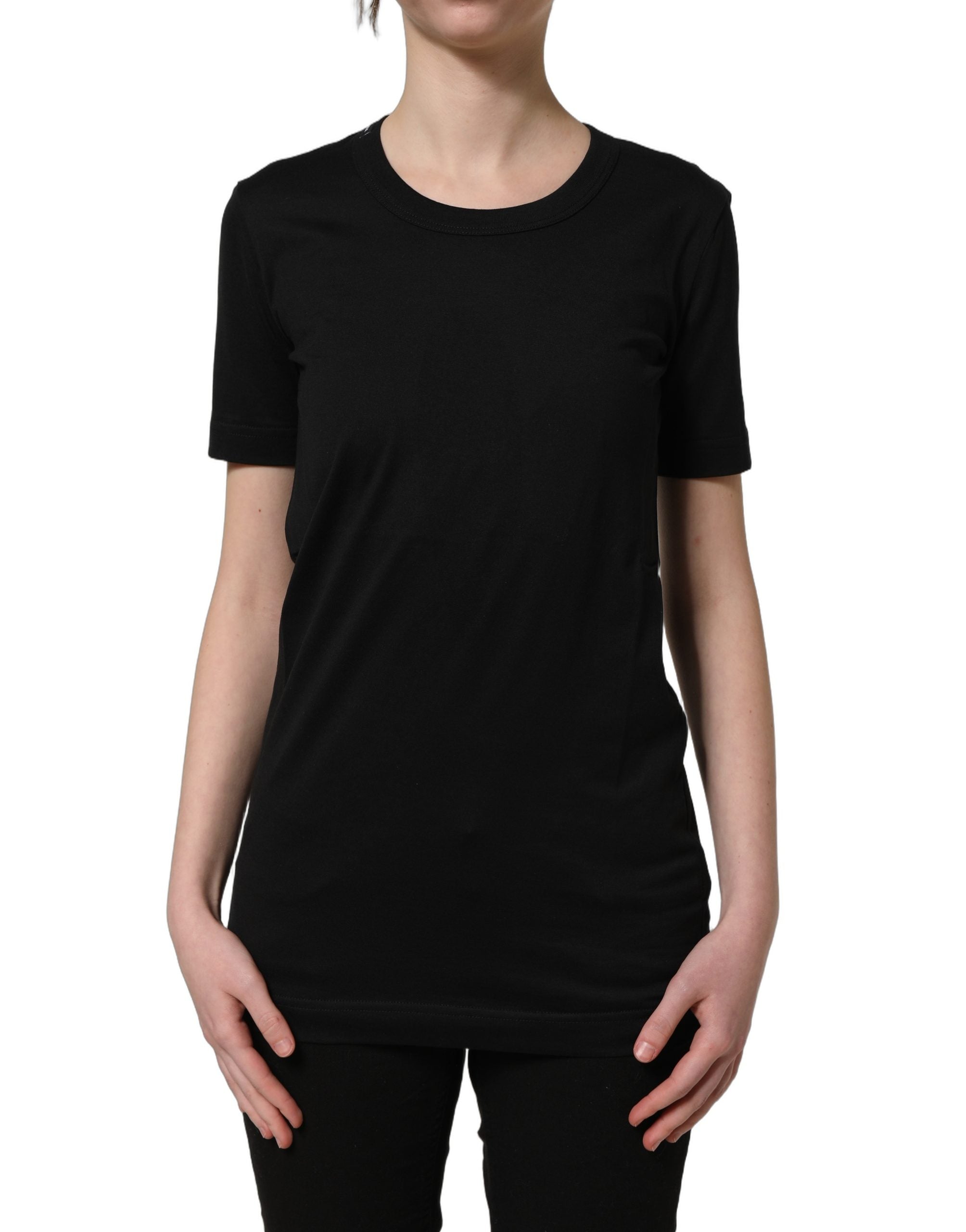 Elevate your wardrobe with the Dolce & Gabbana Black Cotton Crew Neck T-shirt, a masterpiece of Italian craftsmanship that embodies timeless elegance and effortless luxury.