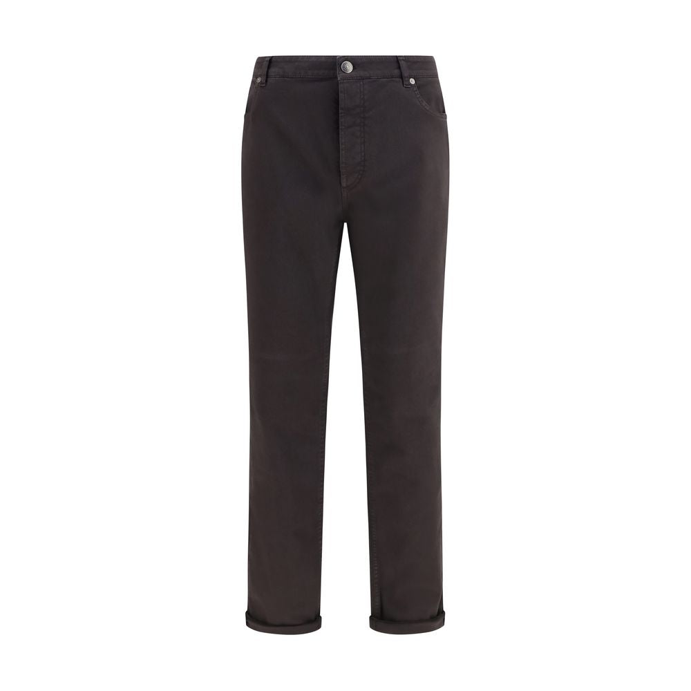 Brunello Cucinelli Brown Cotton Cropped Jeans, Artisanal Elegance
