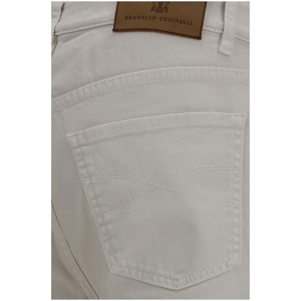 Brunello Cucinelli White Cotton Jeans – Artisanal Designer Elegance