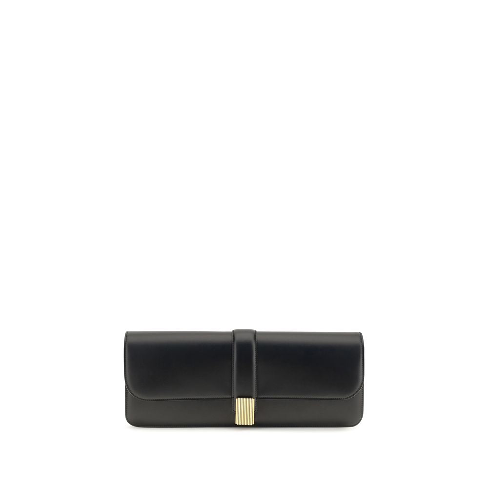 Discover the Khaite Black Calf Leather Bos Taurus Clutch Bag, a masterpiece of artisanal elegance and exceptional craftsmanship, perfect for elevating your style.