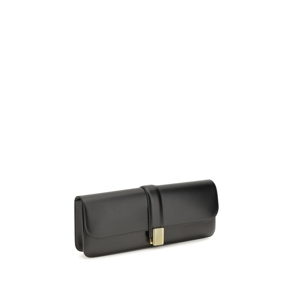 Discover the Khaite Black Calf Leather Bos Taurus Clutch Bag, a masterpiece of artisanal elegance and exceptional craftsmanship, perfect for elevating any ensemble.