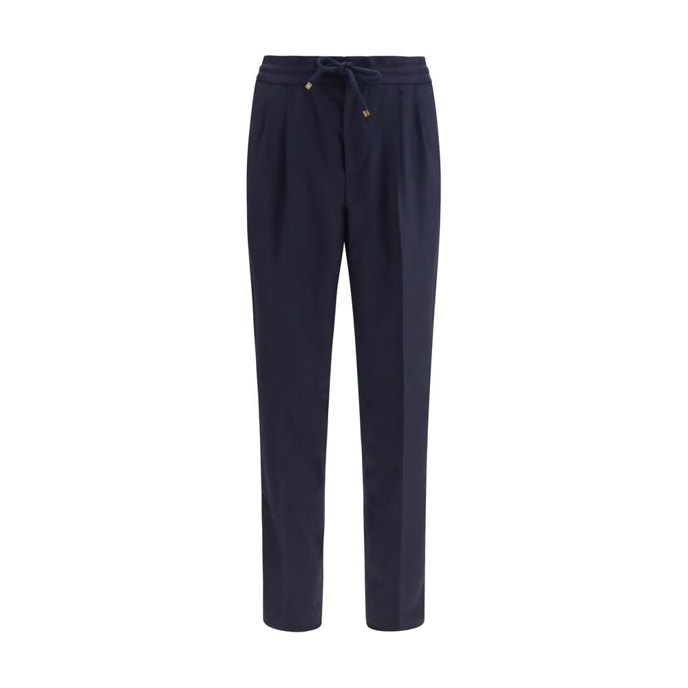 Brunello Cucinelli Blue Wool Casual Pants | Artisanal Elegance