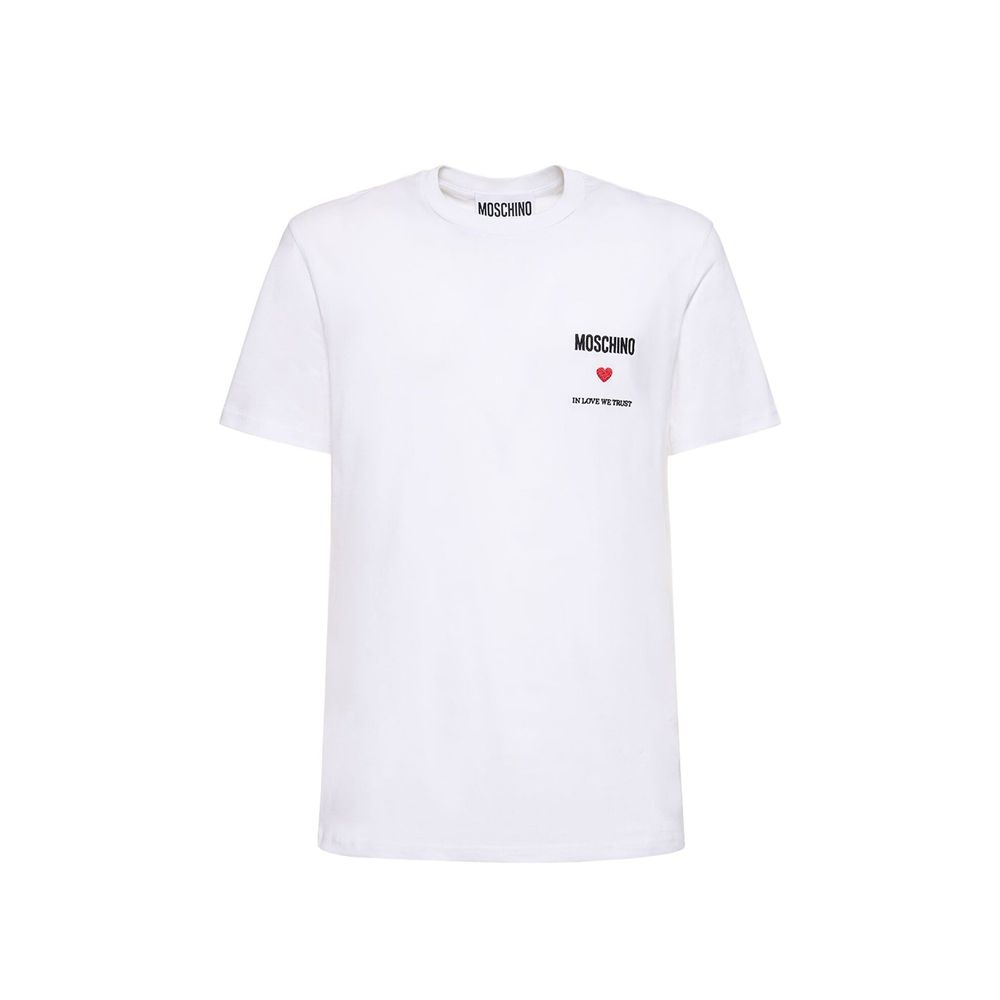 Discover the Moschino Couture White Cotton T-Shirt, a symbol of luxury and sophistication, crafted from 100% cotton for unparalleled comfort and timeless style.