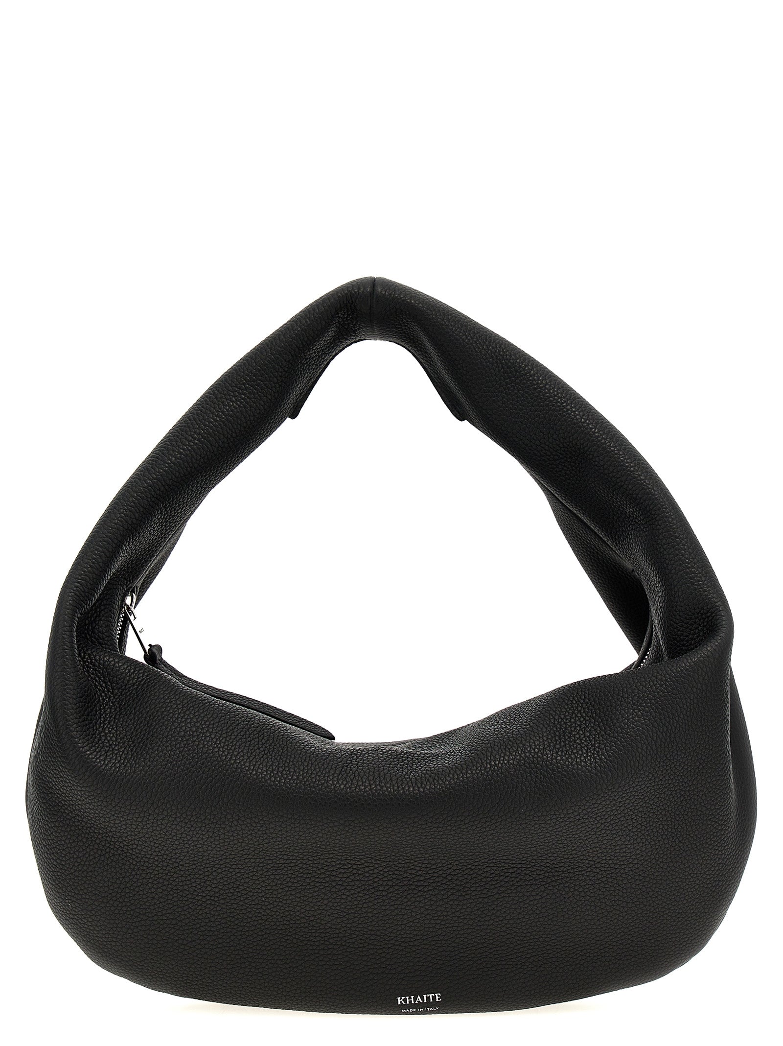 Elevate your elegance with the KHAITE Black Calfskin Shoulder Bag, a timeless hobo crafted from premium leather, embodying artisanal luxury and sophisticated allure.
