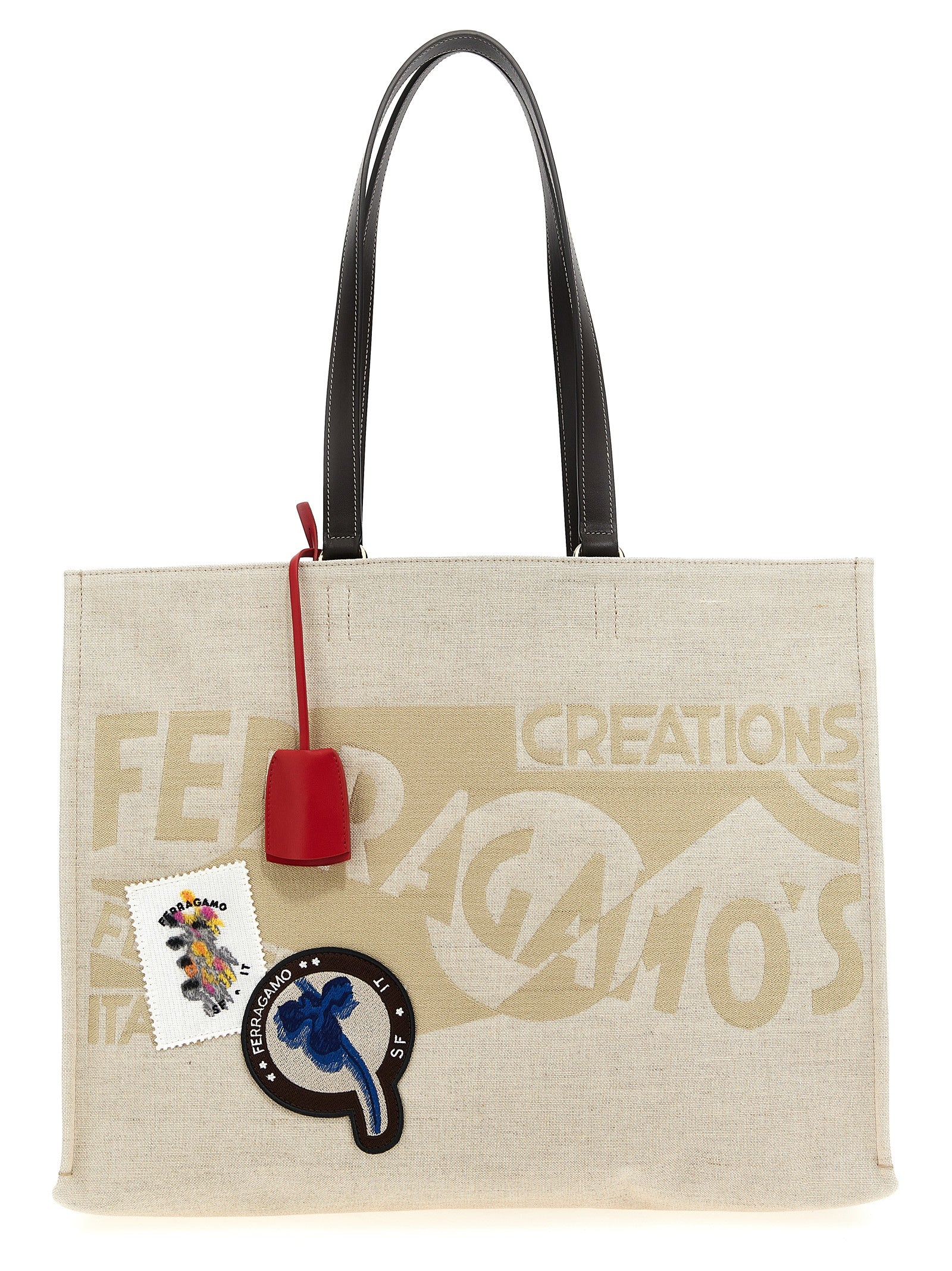 Discover the Ferragamo Beige Fabric Tote Bag, a stunning blend of artisanal luxury and functionality, crafted in Italy from exquisite jacquard fabric for the discerning individual.