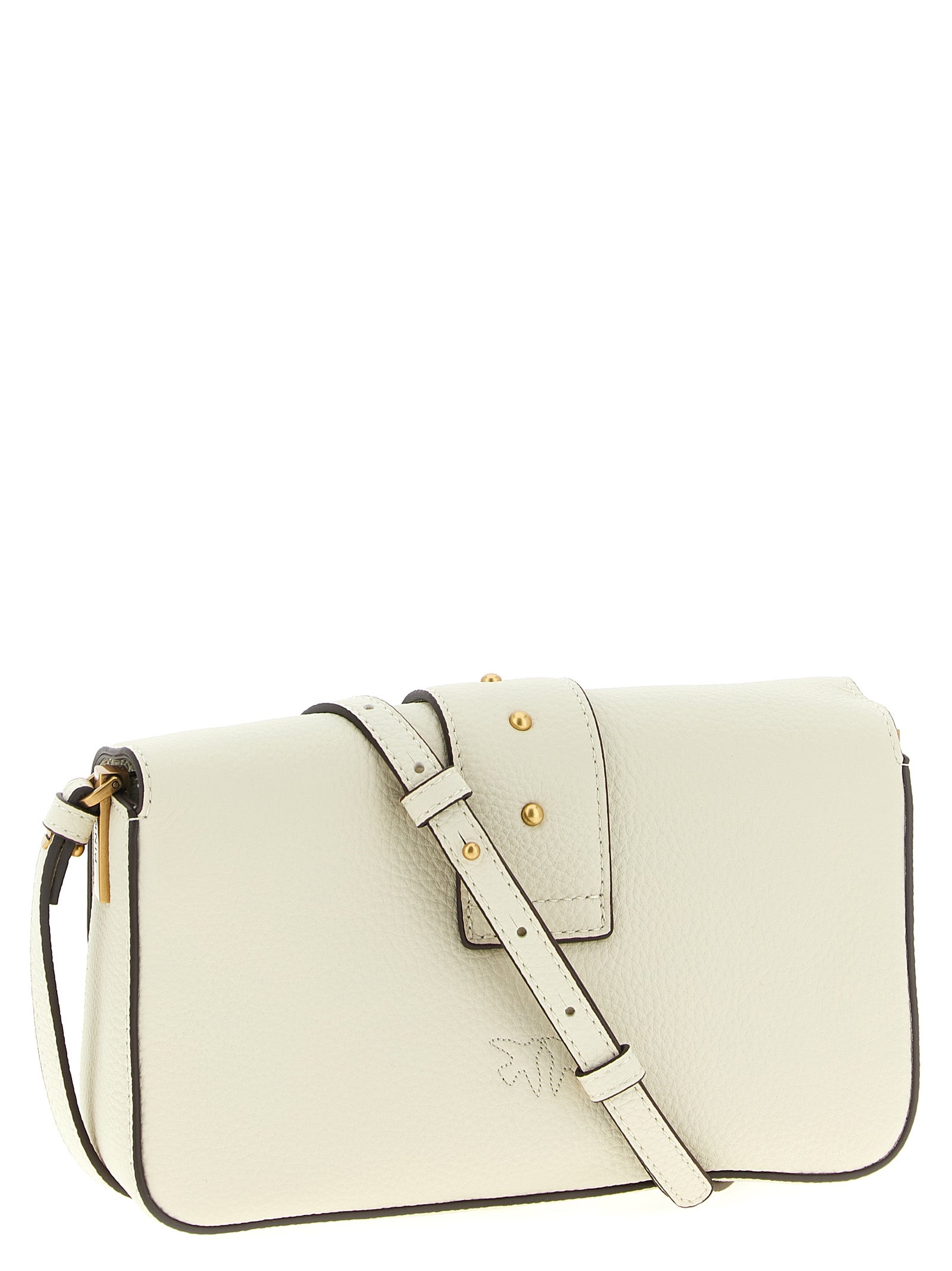Discover the PINKO White Goatskin Crossbody Bag from the Love One Mini collection, a masterpiece of artisanal elegance crafted from luxurious goat leather, perfect for the discerning individual.