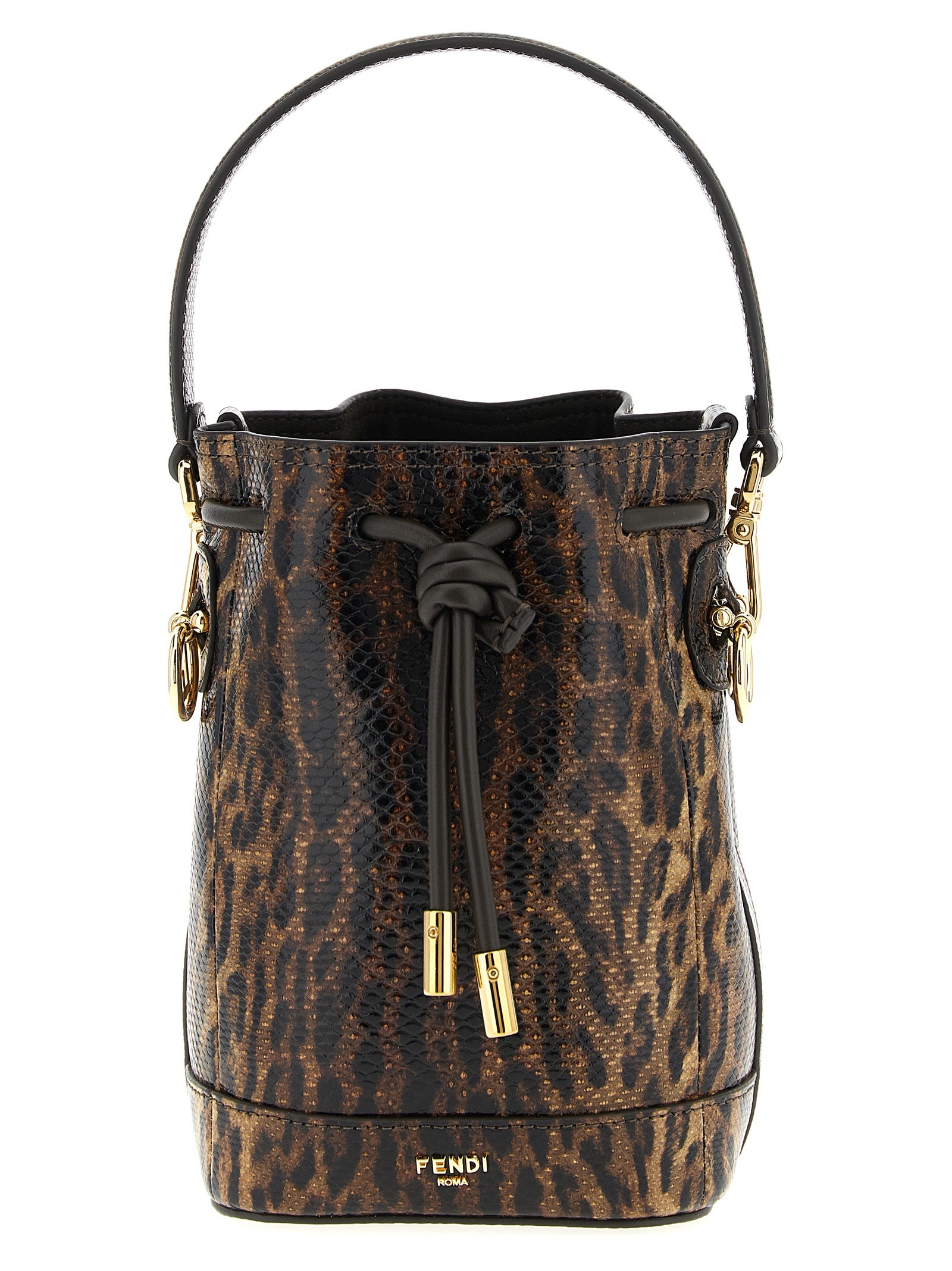 Indulge in the exquisite Fendi Mon Tresor mini bucket bag, crafted from luxurious karung snake leather, a true embodiment of artisanal elegance and timeless sophistication.