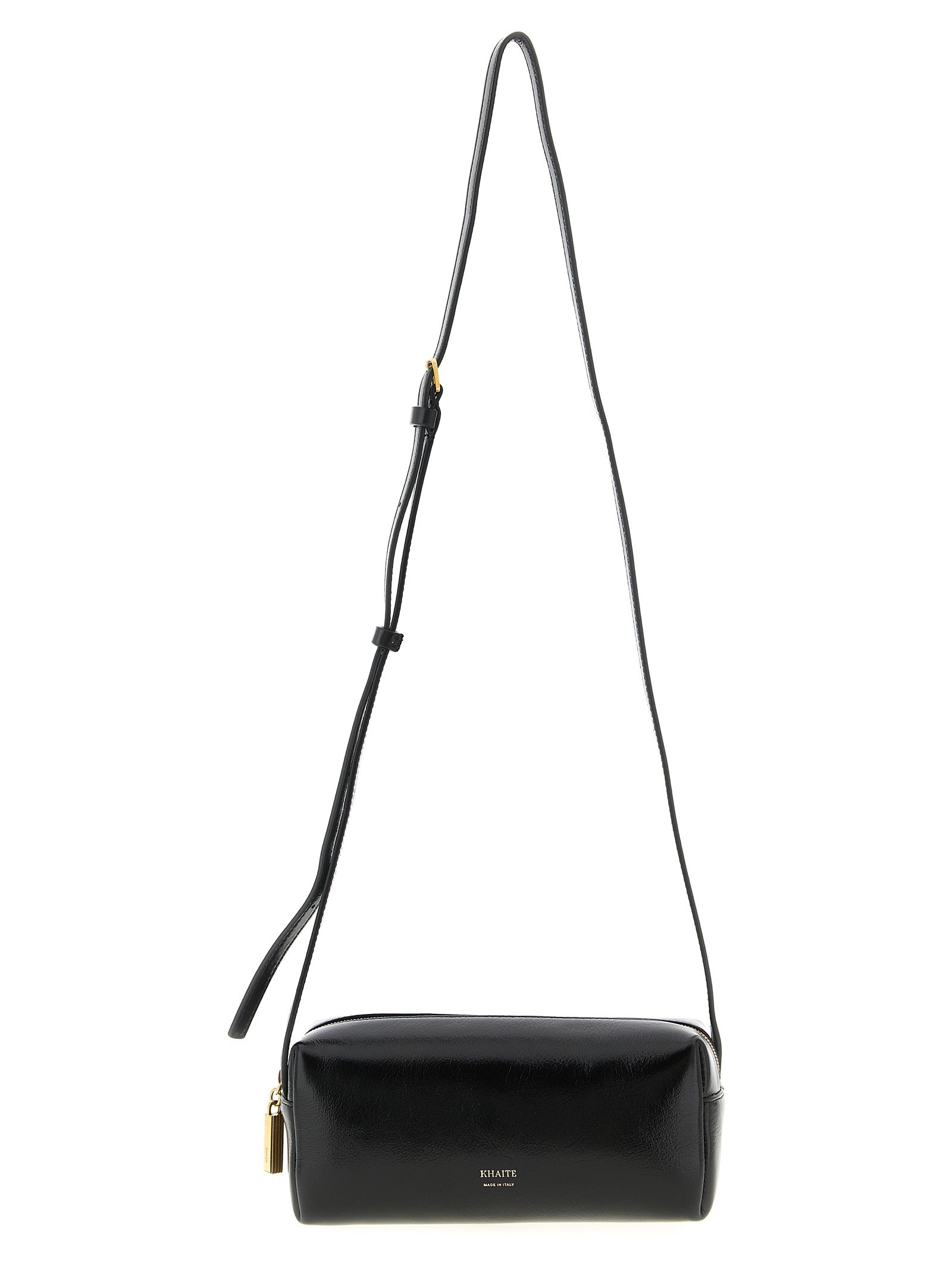 Discover the Khaite Black Calfskin Crossbody Bag, a timeless blend of artisanal craftsmanship and modern elegance, perfect for the discerning individual on the move.