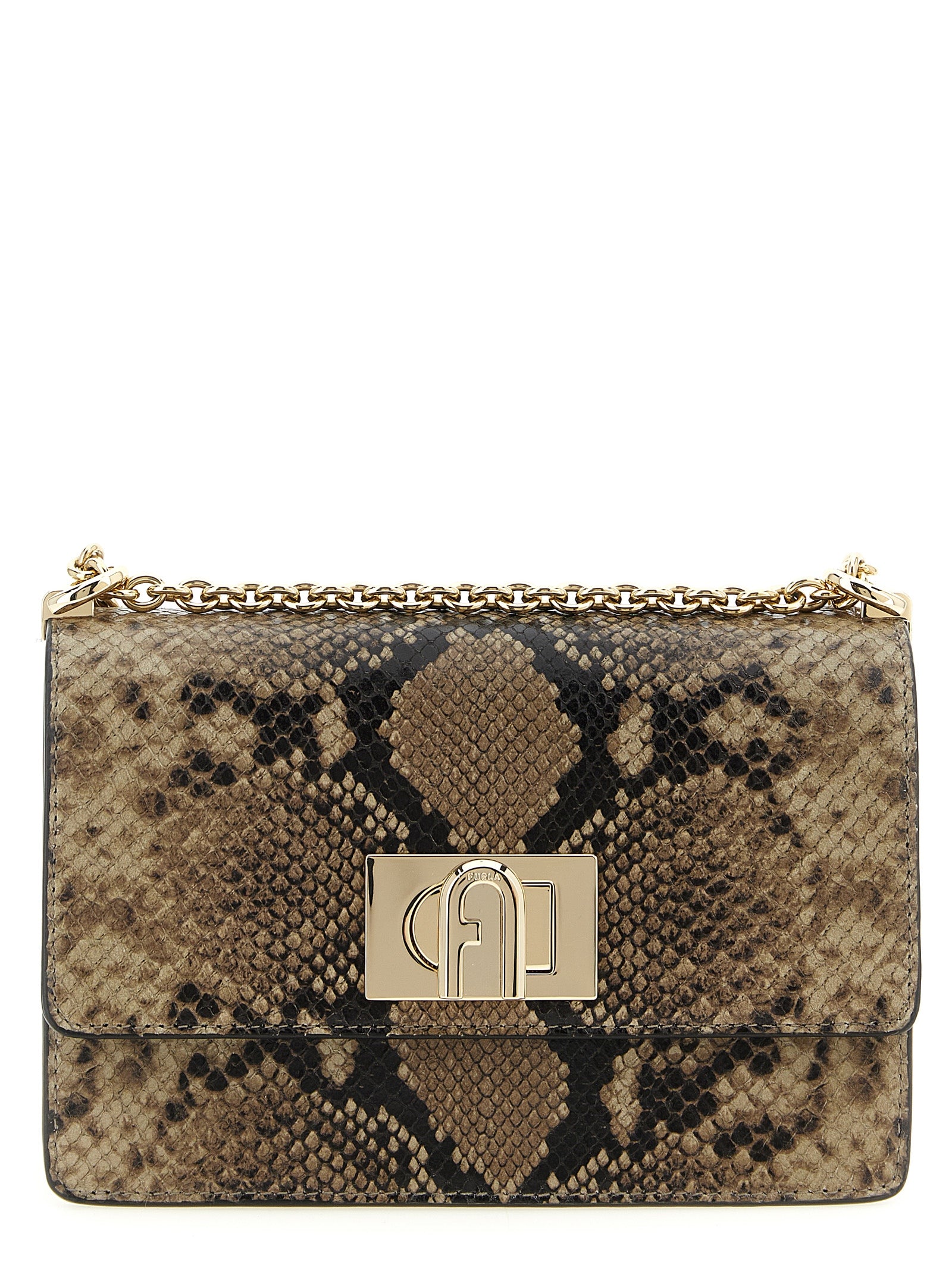 Elevate your elegance with the Furla Gray Goatskin Crossbody Bag, a masterpiece of python-printed leather, embodying luxury and sophistication for the discerning connoisseur.