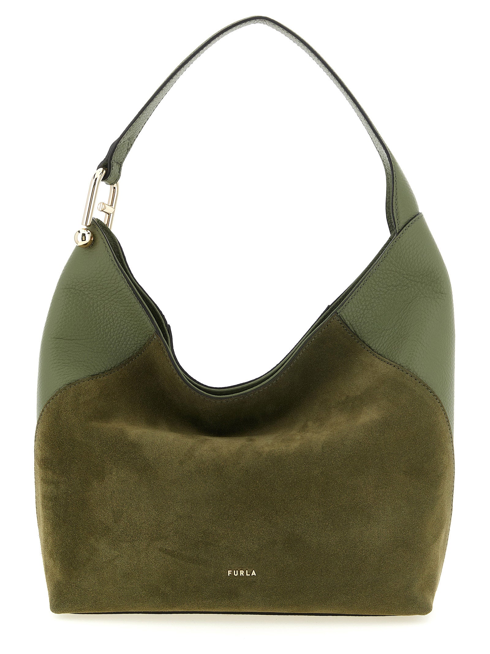 Discover the Furla Bicolor Calfskin Shoulder Bag, a masterpiece of luxurious suede and calfskin, exuding sophistication and elegance for the discerning connoisseur.