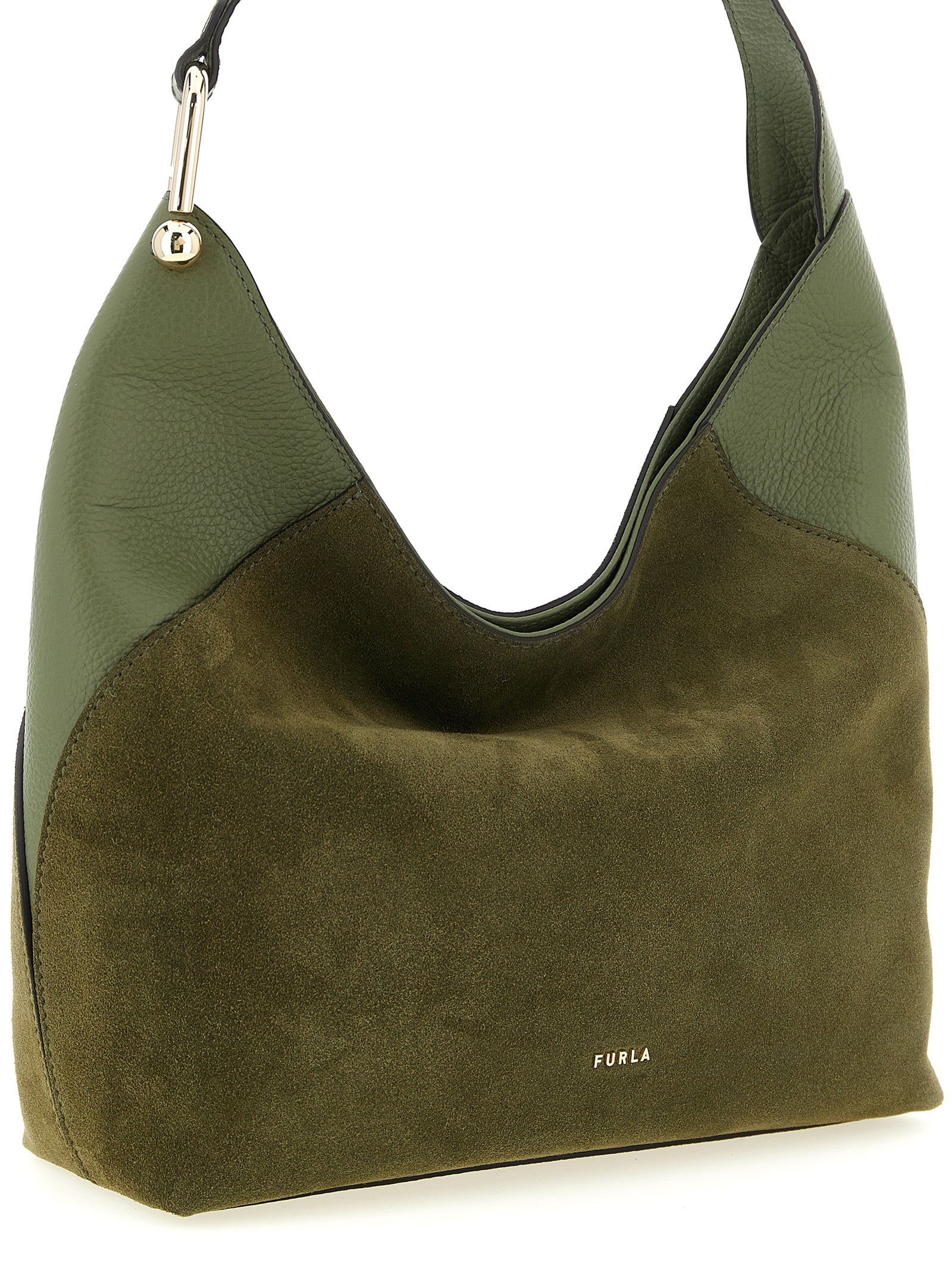 Discover the Furla Bicolor Calfskin Shoulder Bag, a masterpiece of luxurious suede and calfskin, embodying elegance and sophistication for the discerning individual.