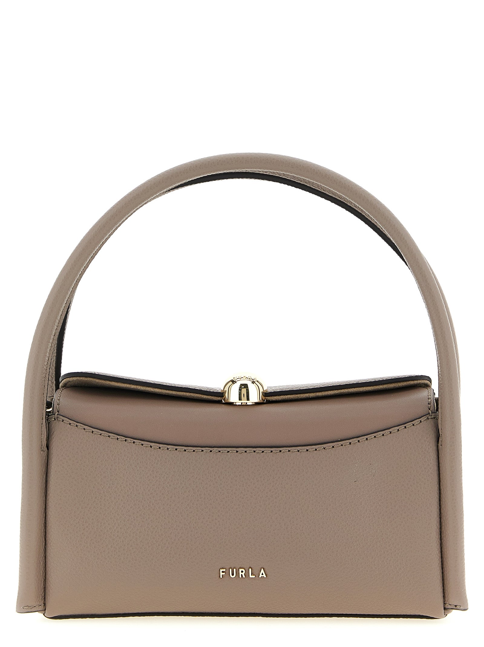 Elevate your elegance with the Furla Boston Nicole Mini Handbag, a luxurious gray calfskin masterpiece that embodies sophistication and artisanal craftsmanship.