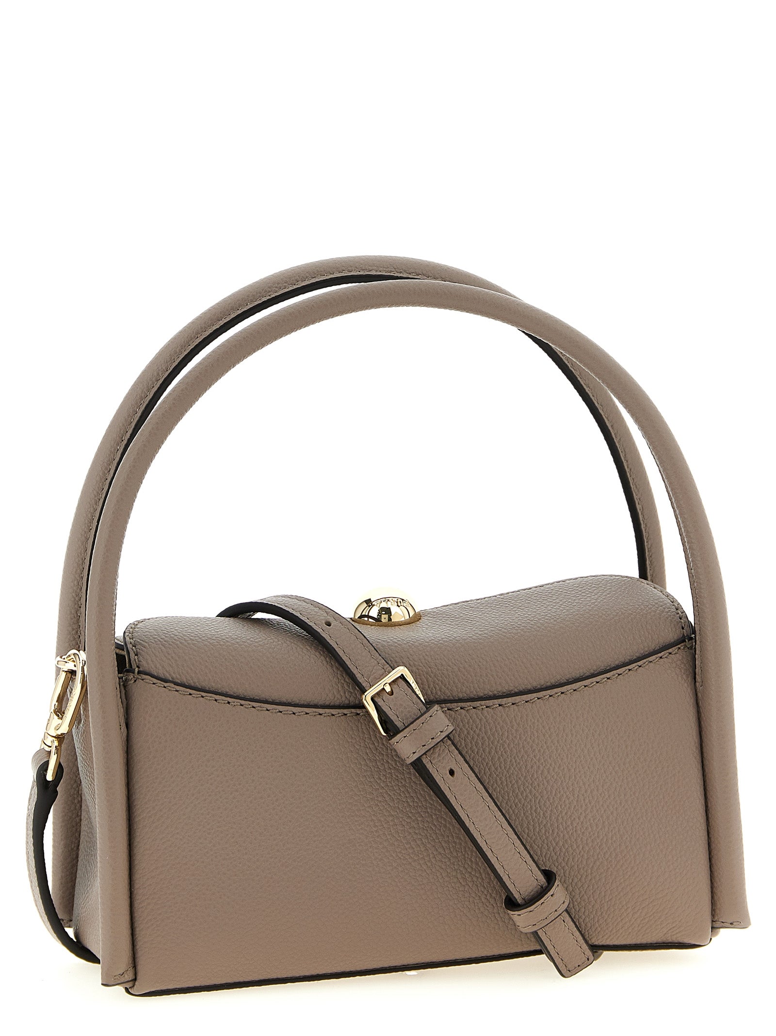 Elevate your elegance with the Furla Boston Nicole Mini Handbag, a luxurious gray calfskin masterpiece that embodies artisanal craftsmanship and timeless sophistication.