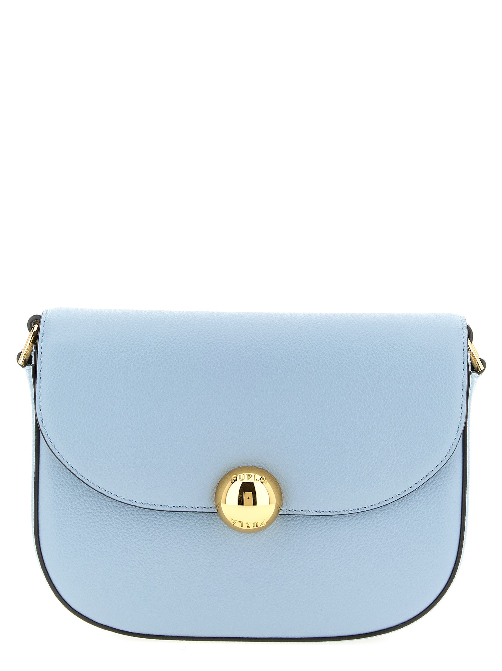 Indulge in the Furla Blue Calfskin Crossbody Bag, a luxurious accessory crafted from exquisite leather, embodying timeless elegance and sophisticated allure for discerning tastes.