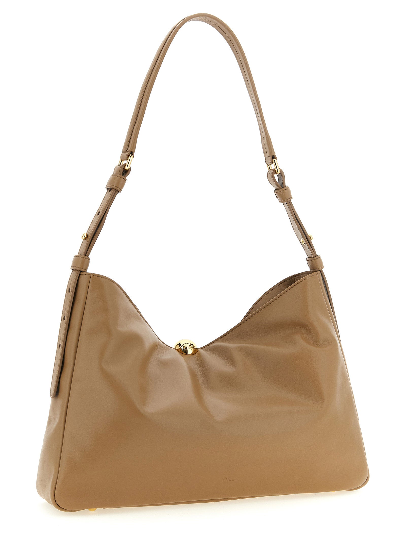 Indulge in the Furla Beige Calfskin Shoulder Bag, a masterpiece of Italian craftsmanship that embodies timeless elegance and sophisticated allure for every discerning individual.