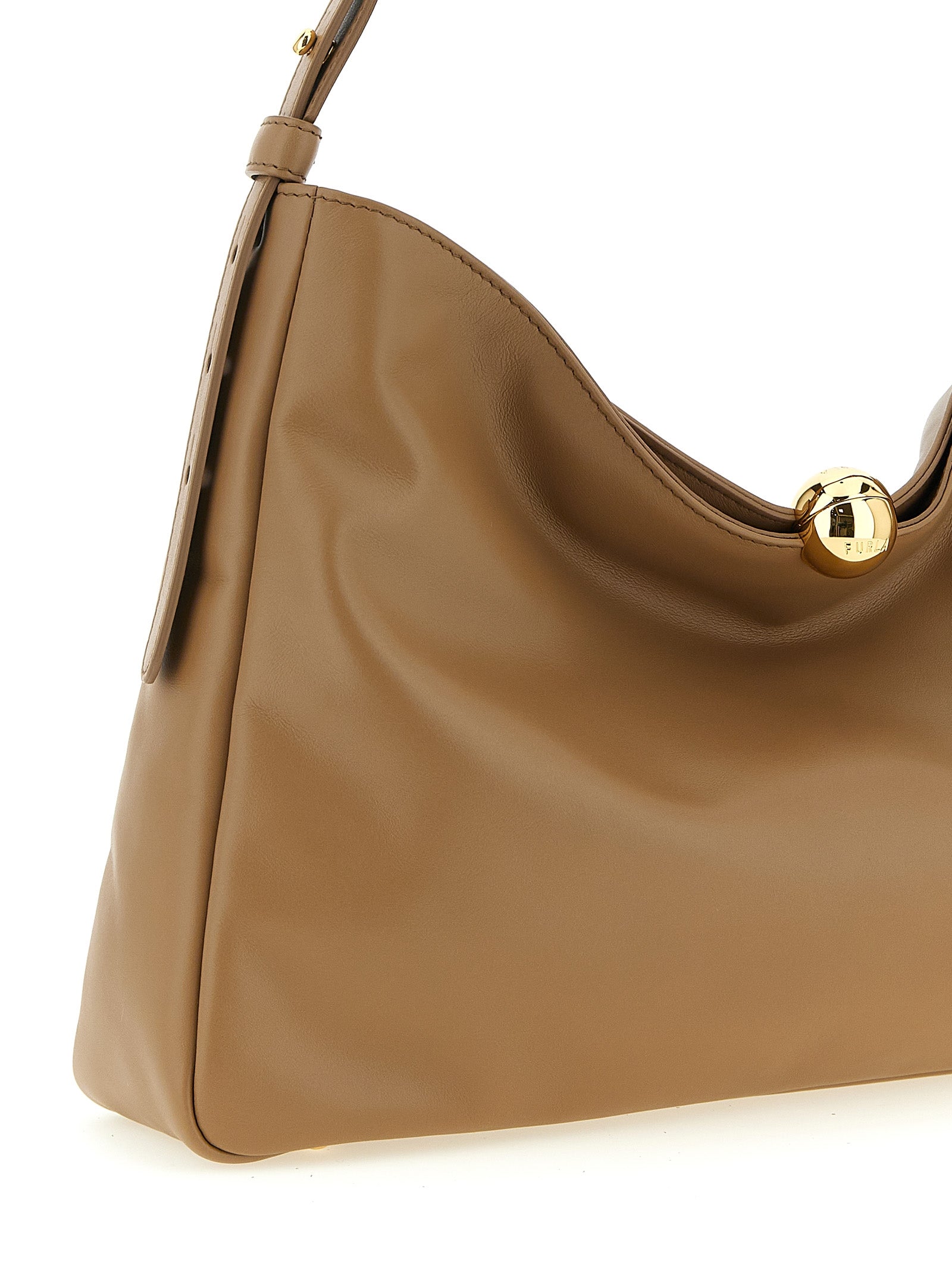 Indulge in the Furla Beige Calfskin Shoulder Bag, a masterpiece of Italian craftsmanship that embodies timeless elegance and sophistication for the discerning connoisseur.