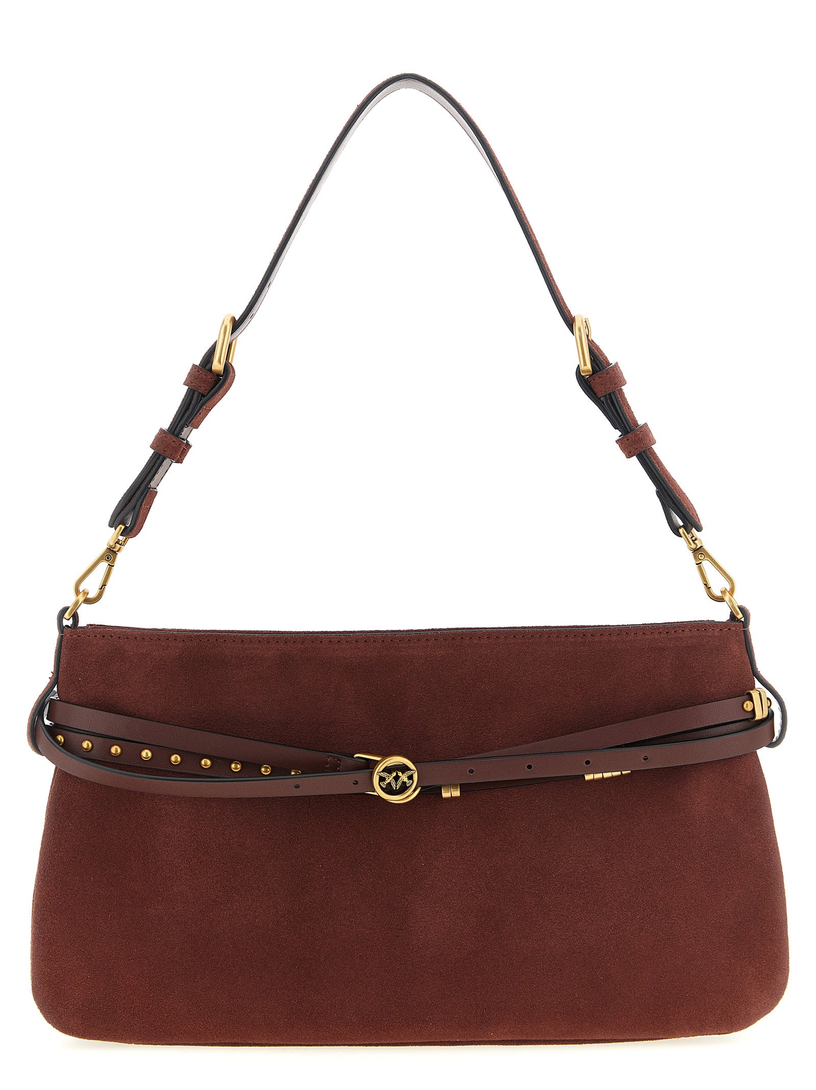 Indulge in the PINKO Bordeaux Cowhide Shoulder Bag, a luxurious blend of exquisite craftsmanship and timeless design, perfect for the discerning connoisseur.