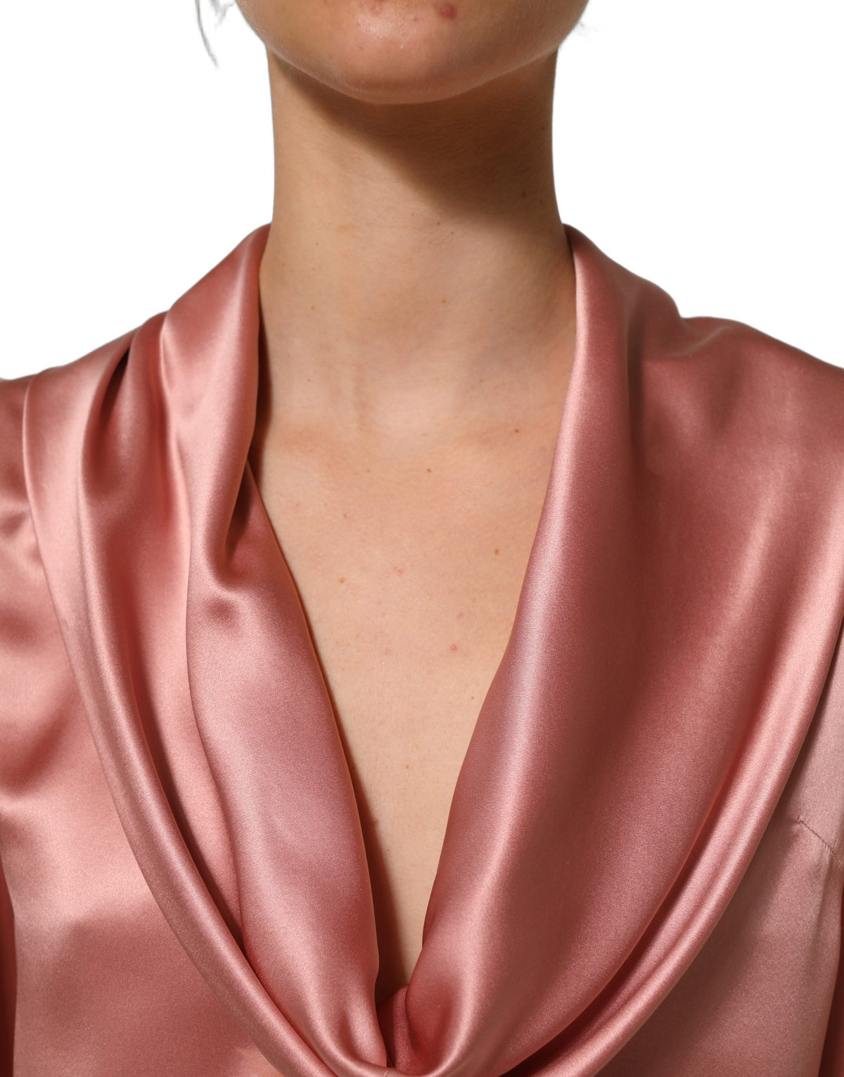 Dolce & Gabbana Pink Silk Satin V-neck Blouse Couture