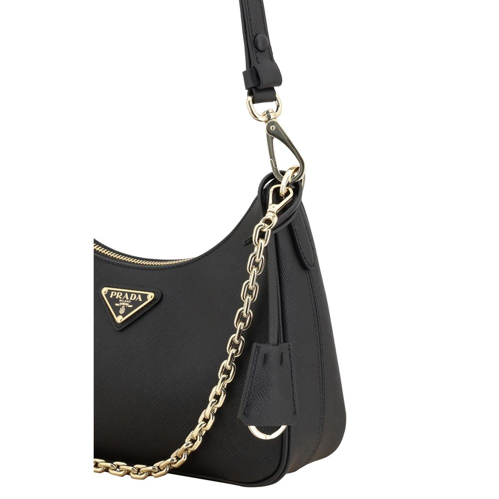 Discover the Prada Black Calf Leather Bos Taurus Shoulder Bag, a masterpiece of artisanal luxury that elevates your style with its exquisite design and timeless elegance.