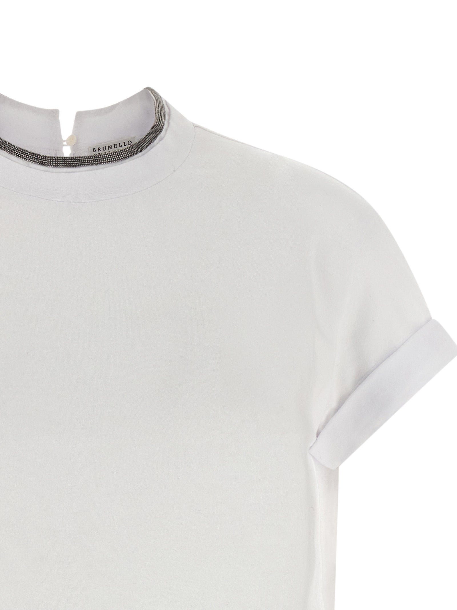 Brunello Cucinelli White Cotton T-Shirt, Luxurious Couture Elegance