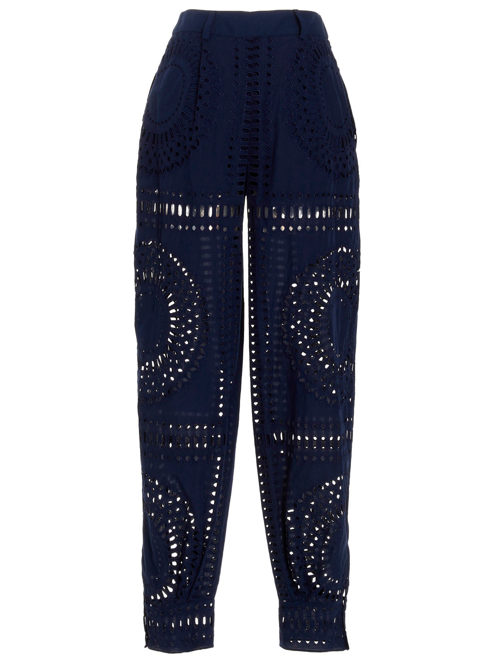 Alberta Ferretti Blue Cotton Casual Pants - Exquisite Couture Elegance