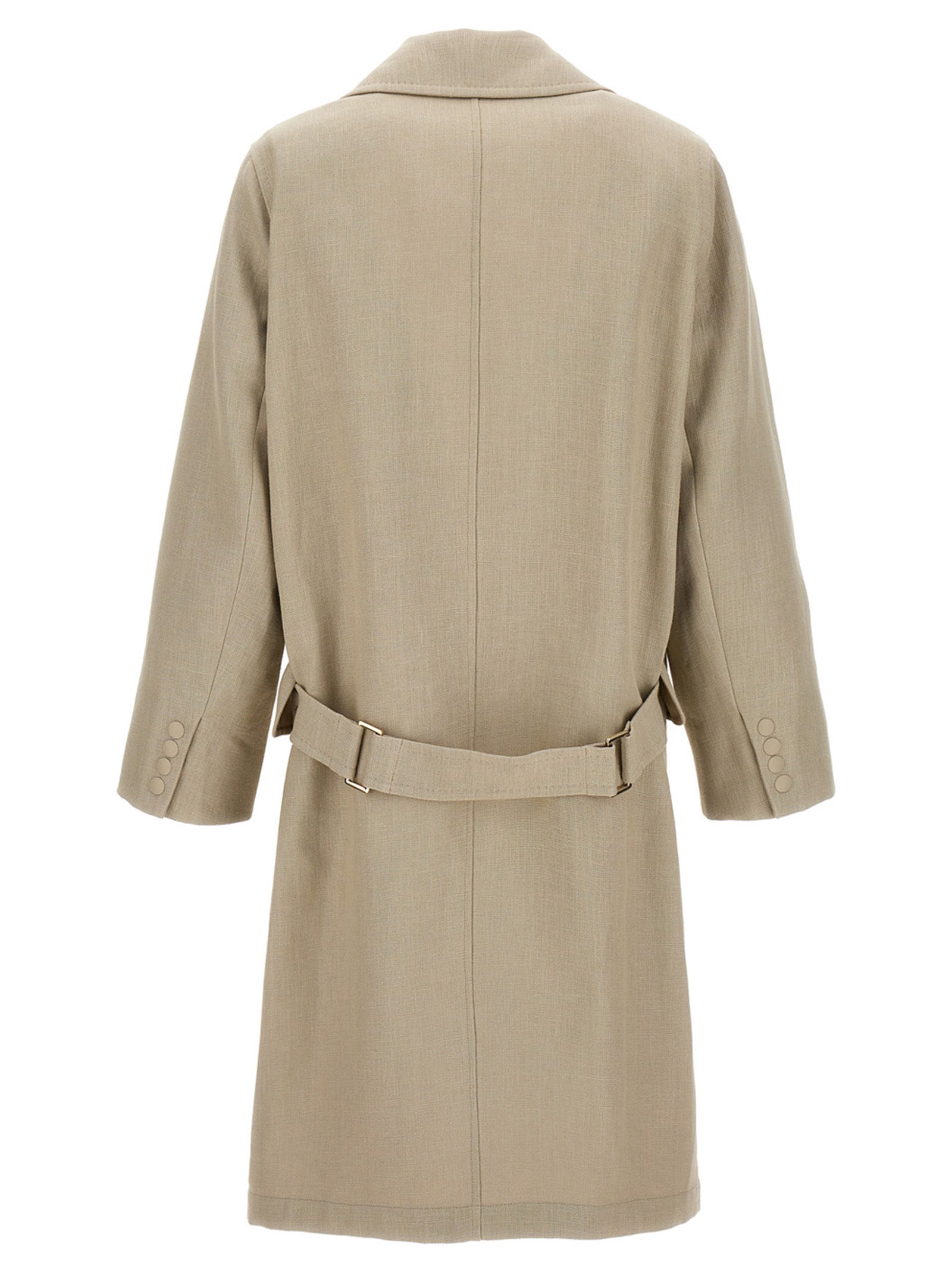 Elevate your wardrobe with the Max Mara Beige Linen Coat, a masterpiece of artisanal craftsmanship that embodies timeless sophistication and luxurious elegance.