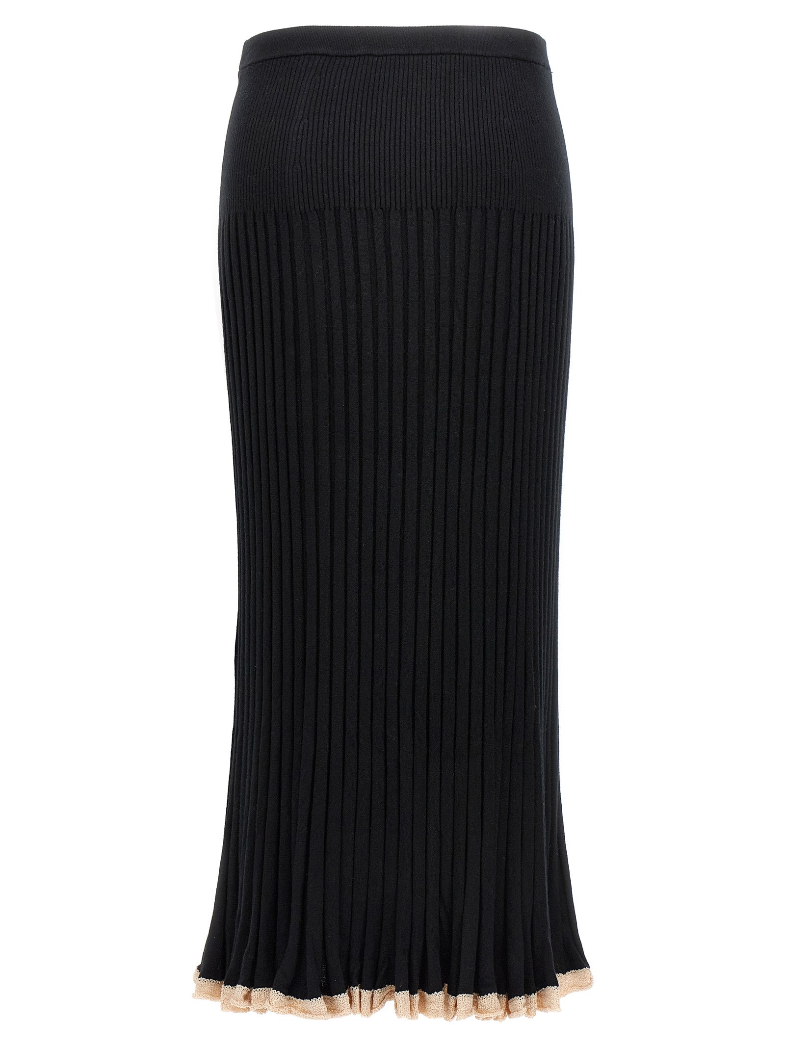 Indulge in the Proenza Schouler Black Silk Midi Skirt, a luxurious silk-cashmere blend that redefines elegance and sophistication for the discerning fashion connoisseur.