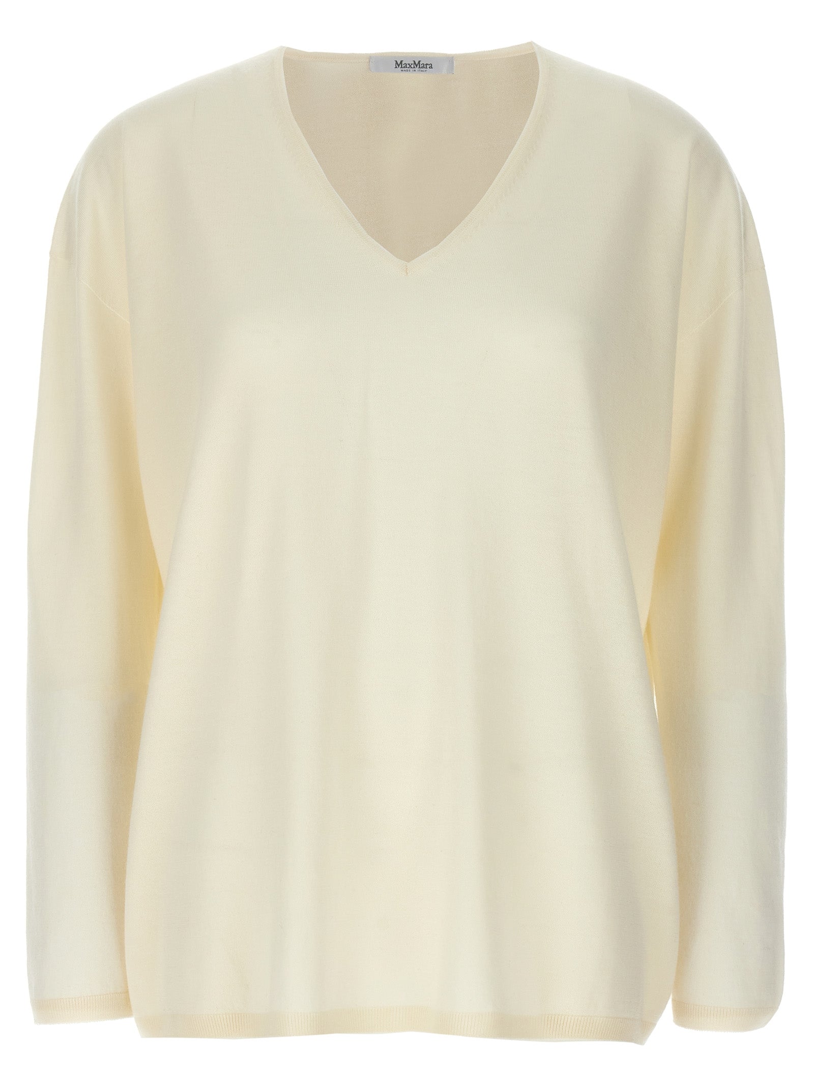 Experience the allure of the Max Mara White Cashmere Cardigan, a timeless luxury crafted from 100% cashmere, perfect for elevating any ensemble with sophistication.